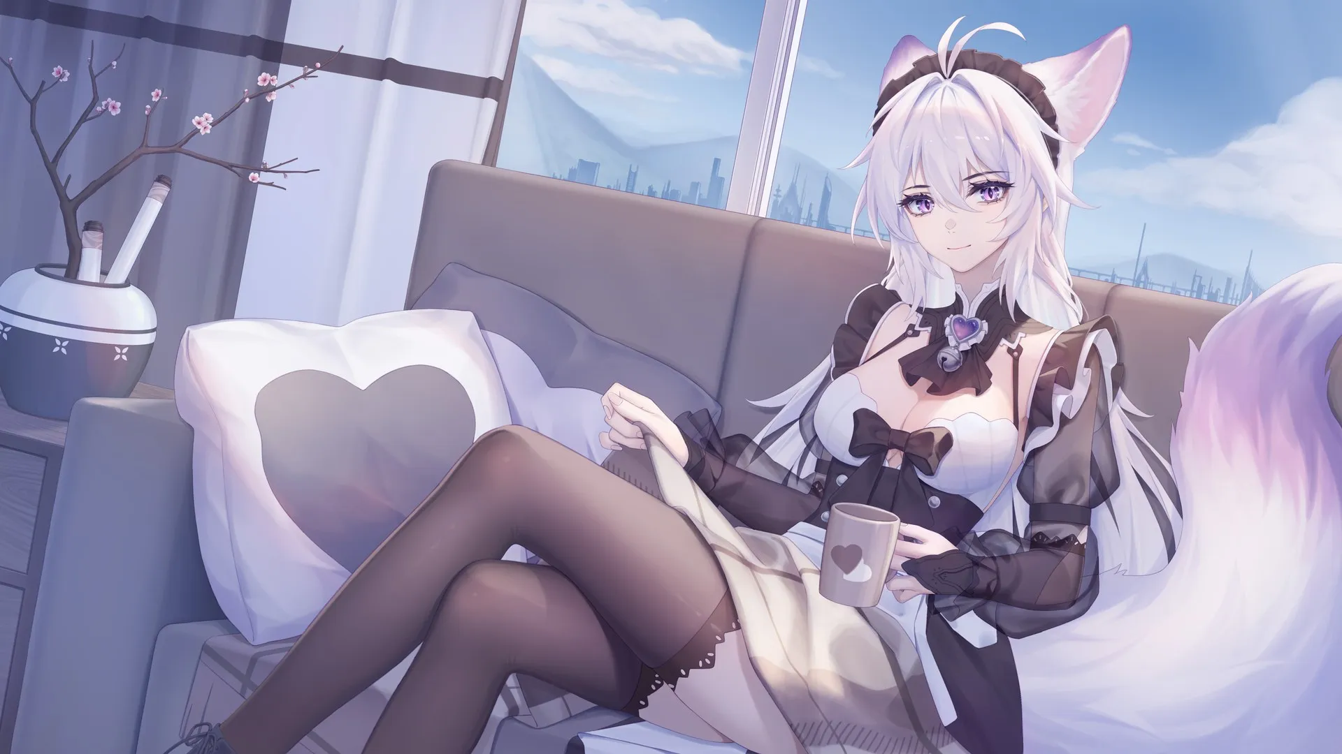 柯比 白发 佛耳 佛尾 动漫女孩 黑丝袜 电脑壁纸 4K壁纸