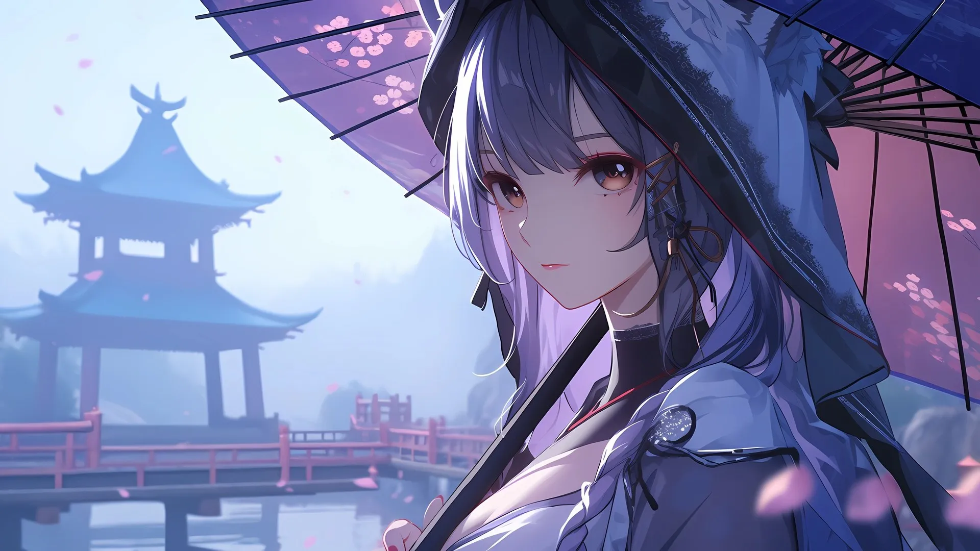 伞 花瓣 雷登幕府 原神 水 艺术 电脑壁纸 4K壁纸
