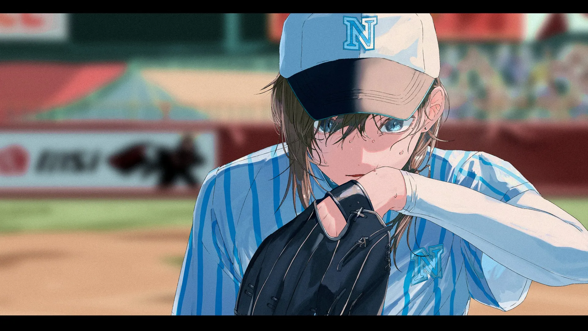 筑佐日野 动漫 动漫女孩 汗水 棒球 棒球帽 电脑壁纸 4K壁纸