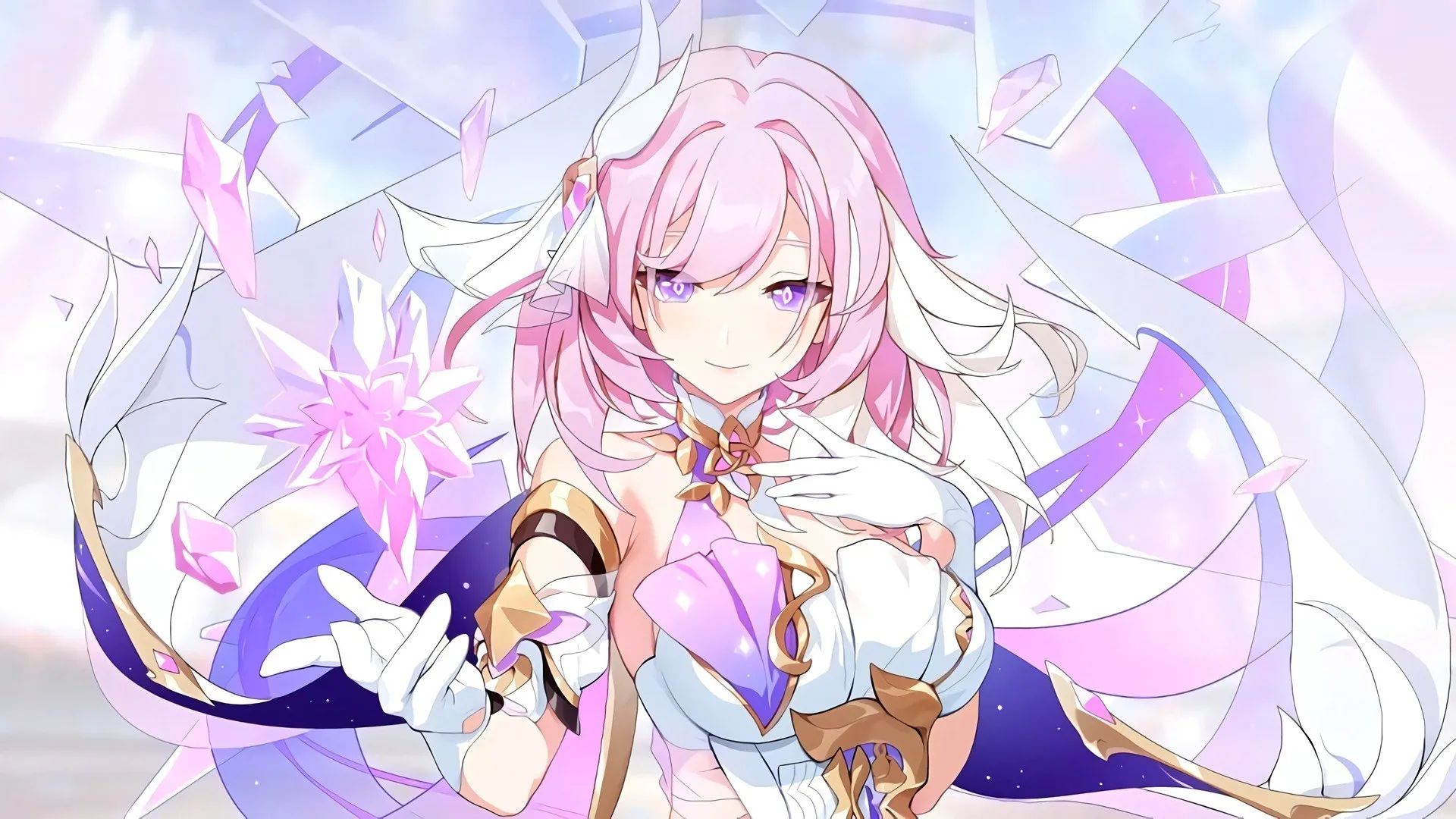 粉红色的头发 动漫女孩 紫色的眼睛 电脑壁纸 4K壁纸