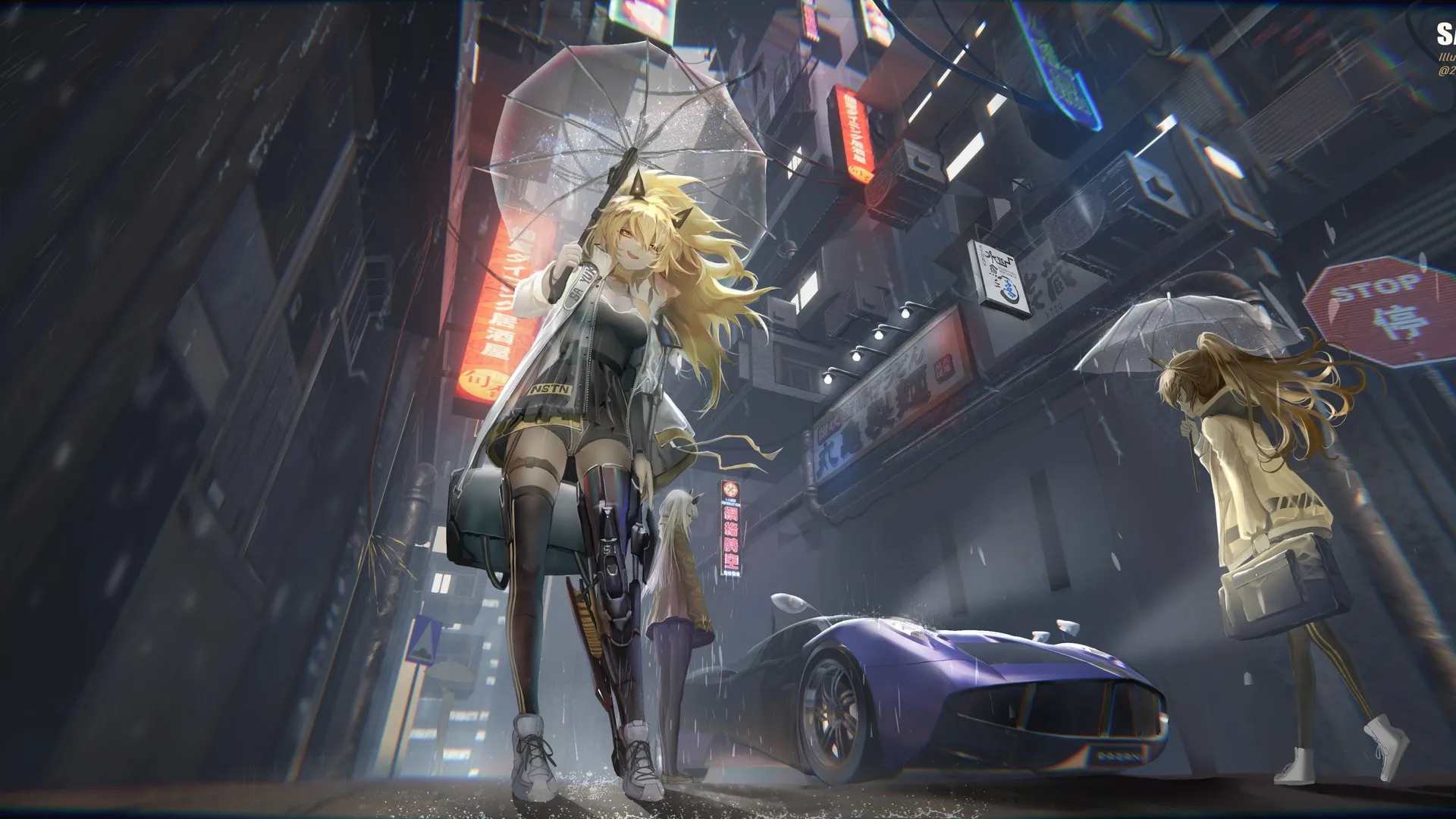 半机械人 街头 夹克 黄眼睛 大腿高 运动鞋 城市 汽车 电脑壁纸 4K壁纸