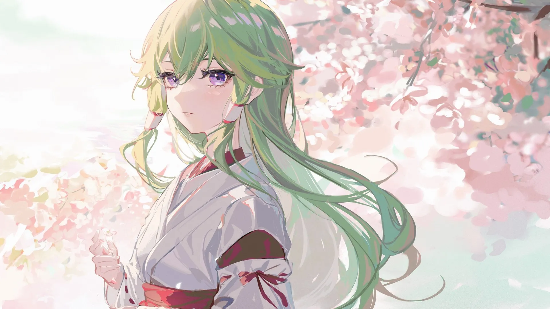 久树新野 动漫 动漫少女 紫眼 粉丝艺术 樱桃树 电脑壁纸 4K壁纸