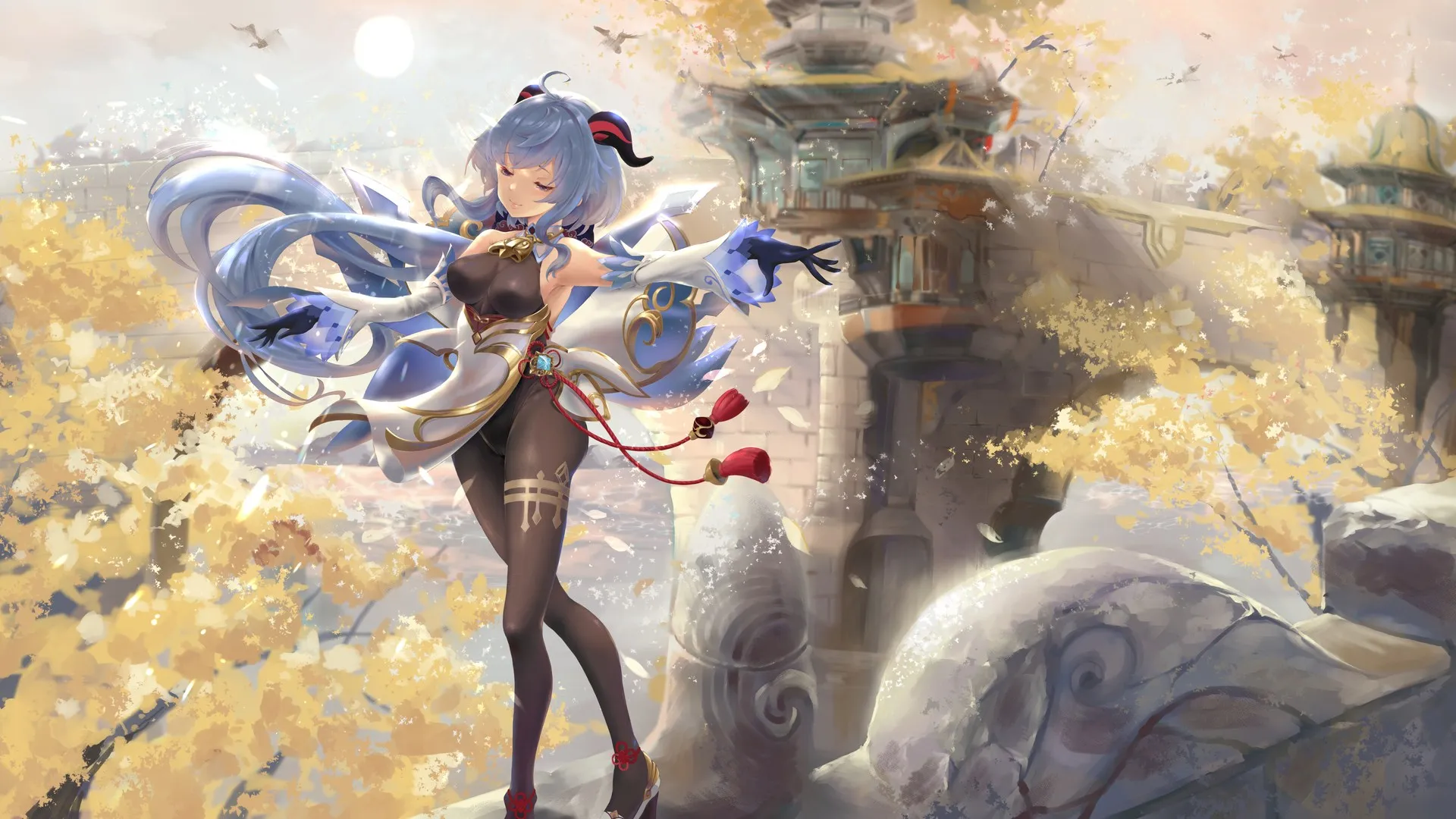 名字 艺人 蓝头发 动漫女孩 紧身衣 号角 电脑壁纸 4K壁纸