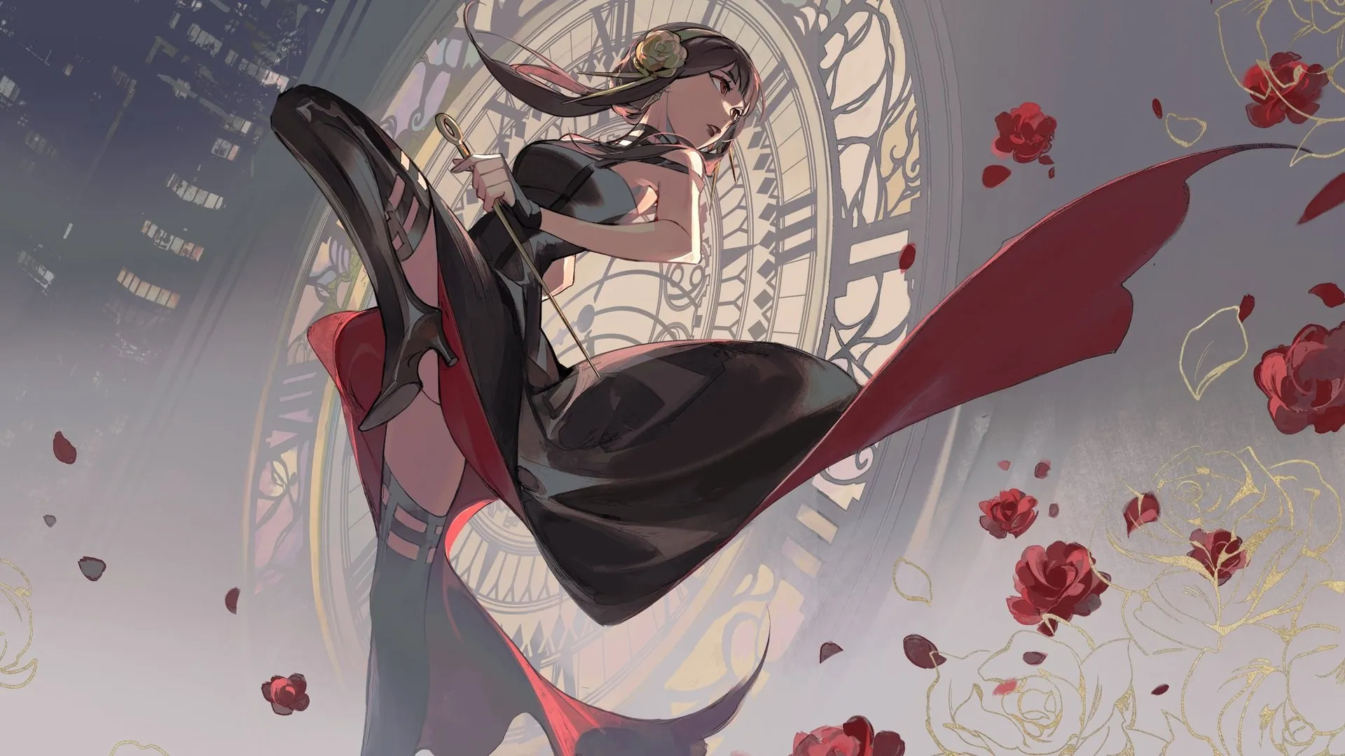 望向远方 红眼睛 间谍家族 钟楼 动漫女孩 电脑壁纸 4K壁纸