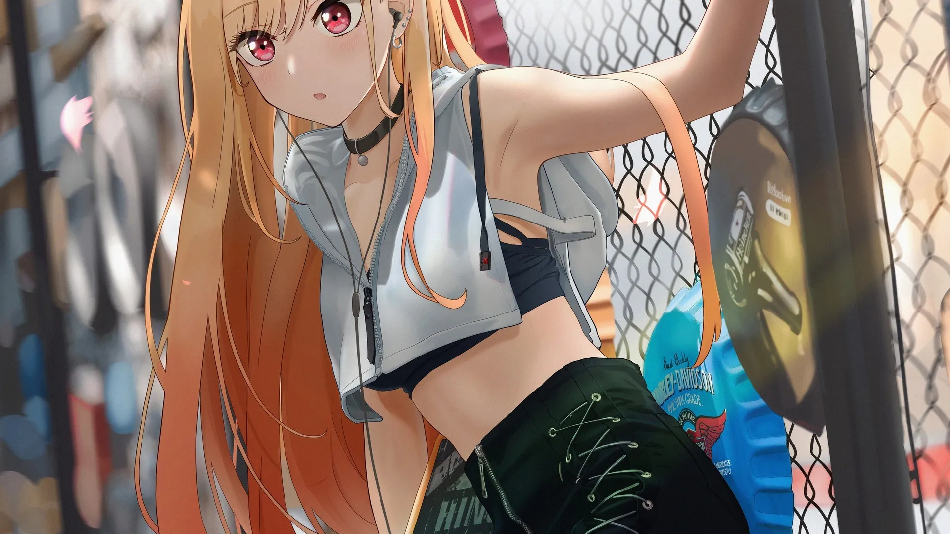 动漫女孩 北川马林 玩偶 滑板 栅栏 衣领 电脑壁纸 4K壁纸