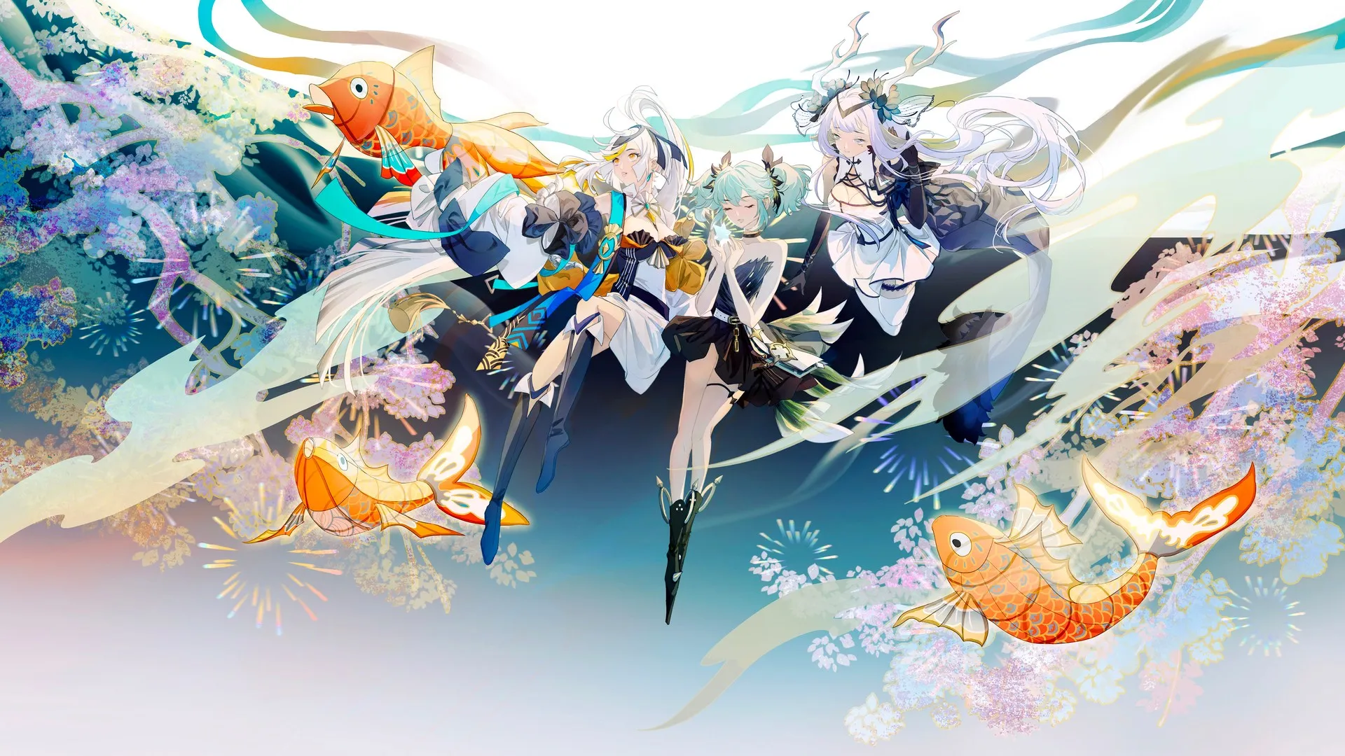 动漫 动漫女孩 鱼 烟火 连衣裙 电脑壁纸 4K壁纸