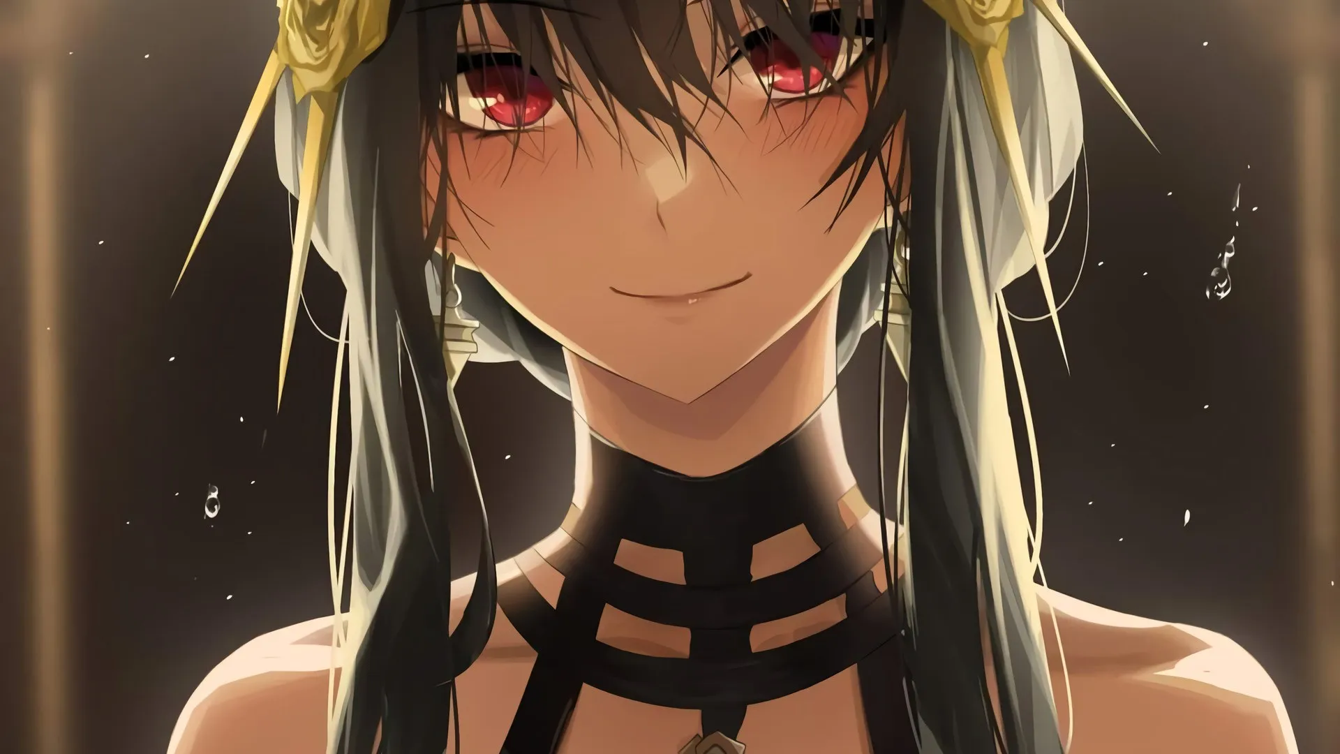 黑头发 红眼睛 微笑 动漫 动漫女孩 黑发 手机壁纸 4K壁纸