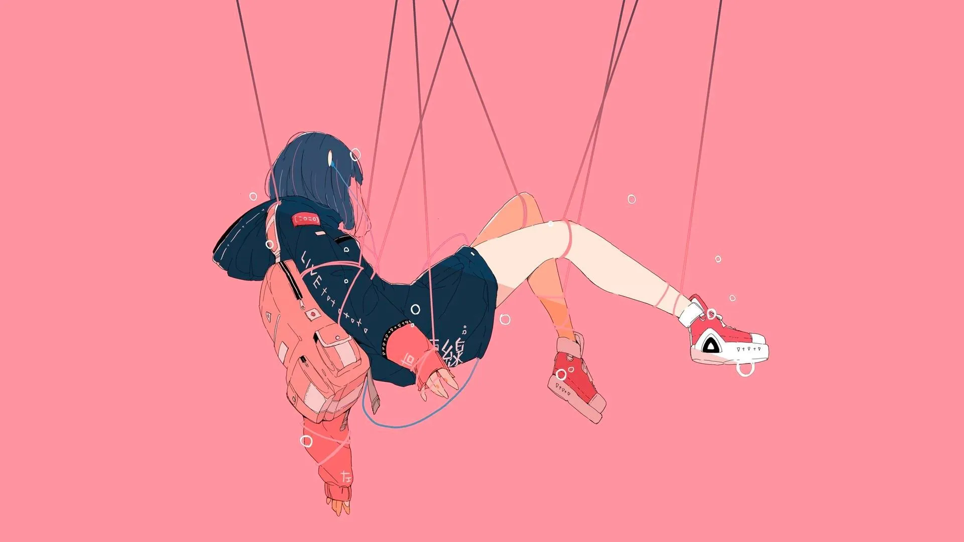 原创人物 动漫女孩 极简主义 简单背景 背包 鞋子 电脑壁纸 4K壁纸