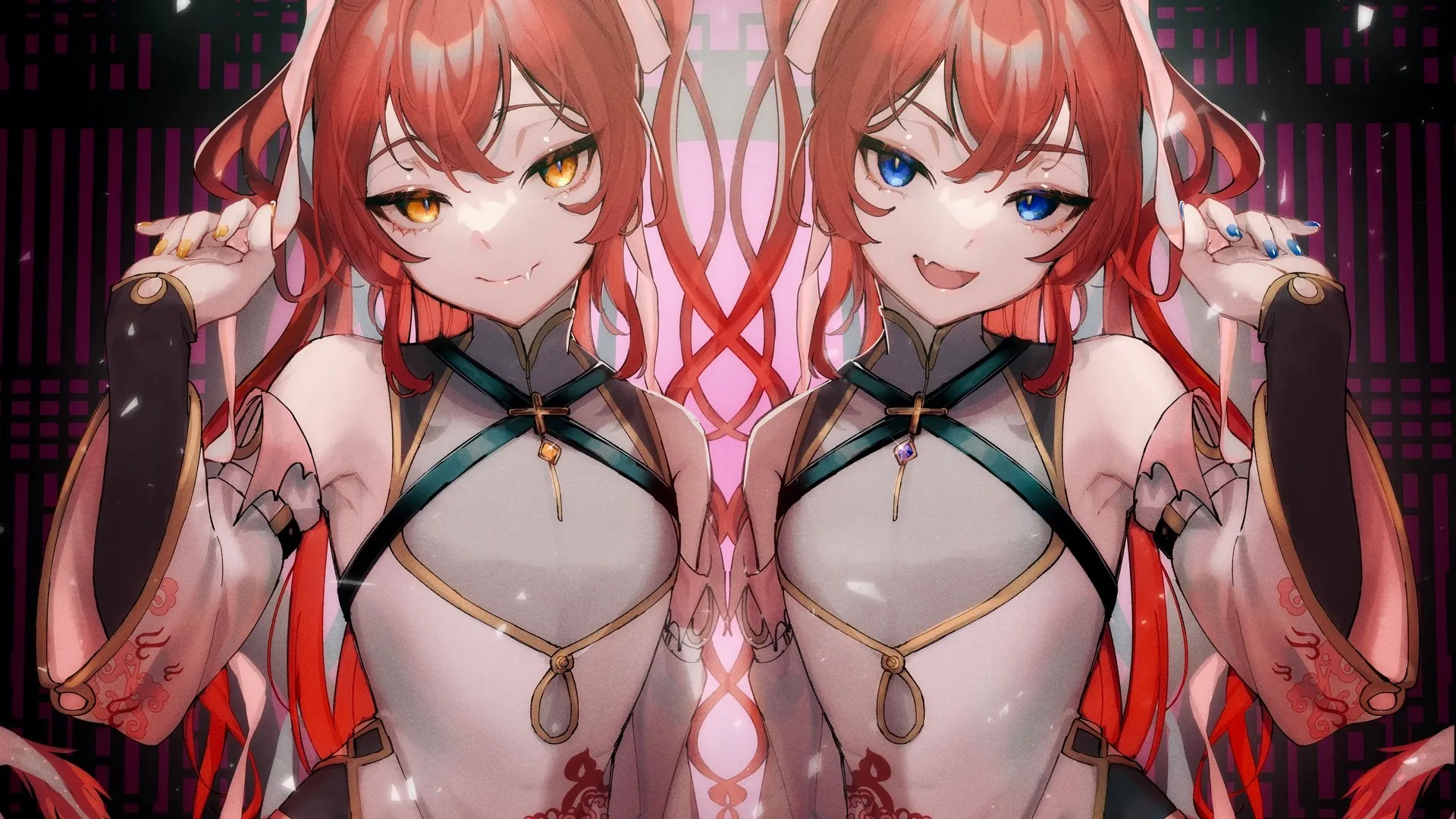 原创人物 双胞胎 女孩 红发 动漫 动漫女孩 AI艺术 粉丝艺术 电脑壁纸 4K壁纸