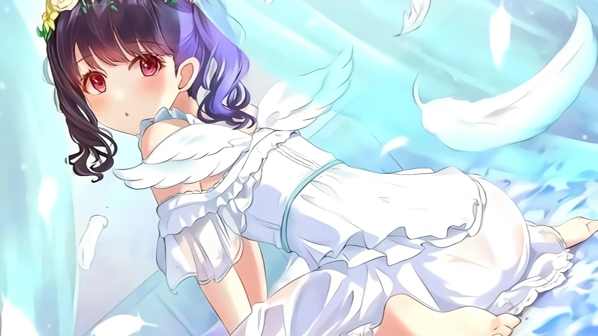 短发 红眼睛 鲜花 翅膀 电脑壁纸 4K壁纸