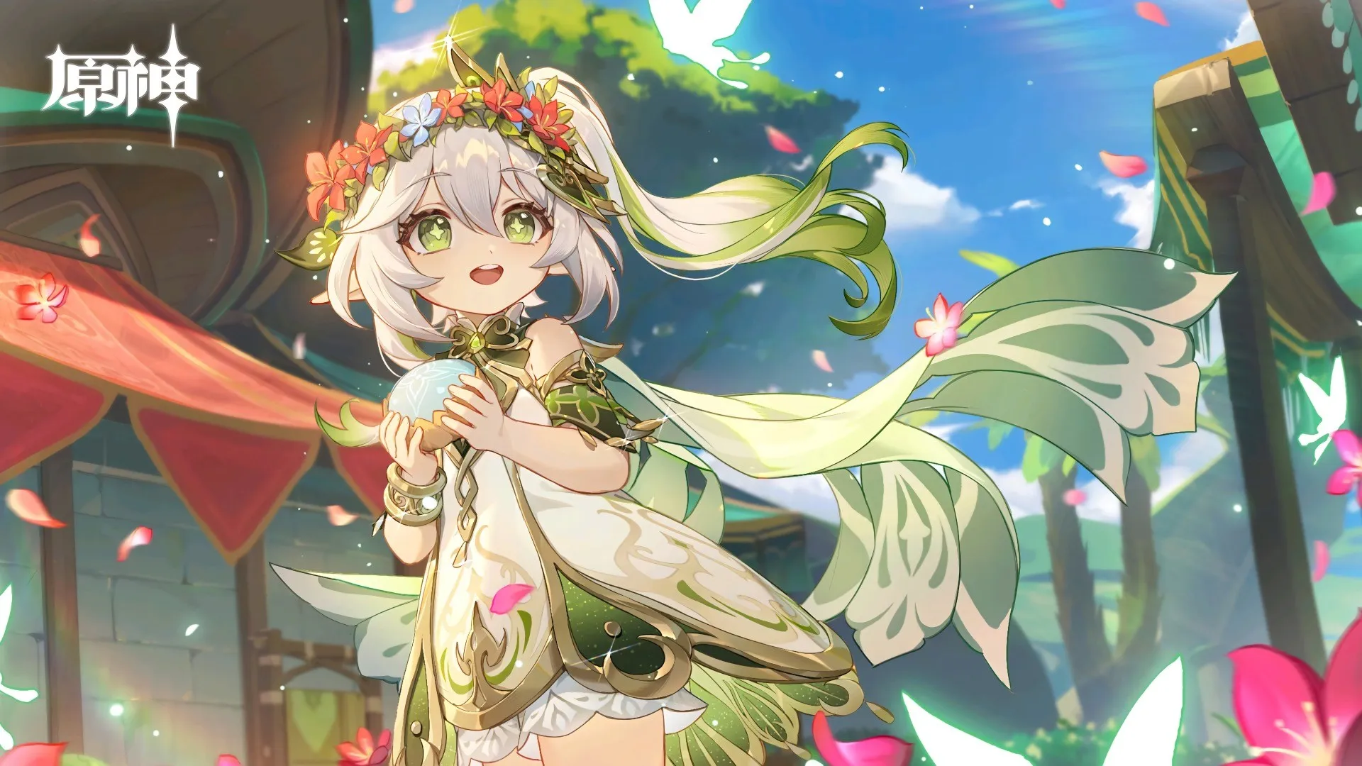 张嘴 绿眼睛 原神 动漫女孩 动漫 游戏CG 动漫游戏 花冠 电脑壁纸 8K壁纸