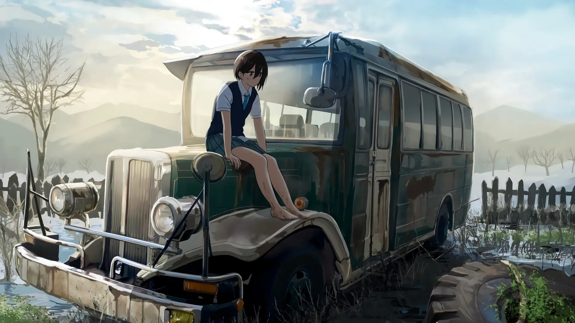 动漫女孩 轮胎 雪 绳子 动漫 电脑壁纸 4K壁纸