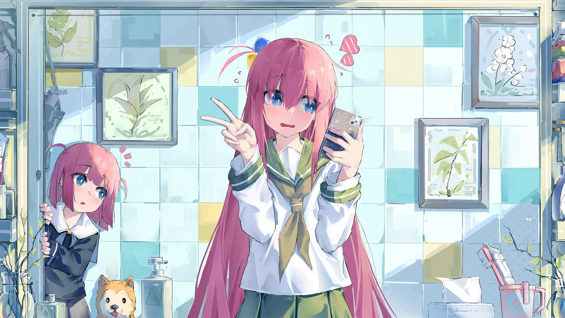 女学生 粉色头发 蓝眼睛 动漫 动漫女孩 电脑壁纸 4K壁纸