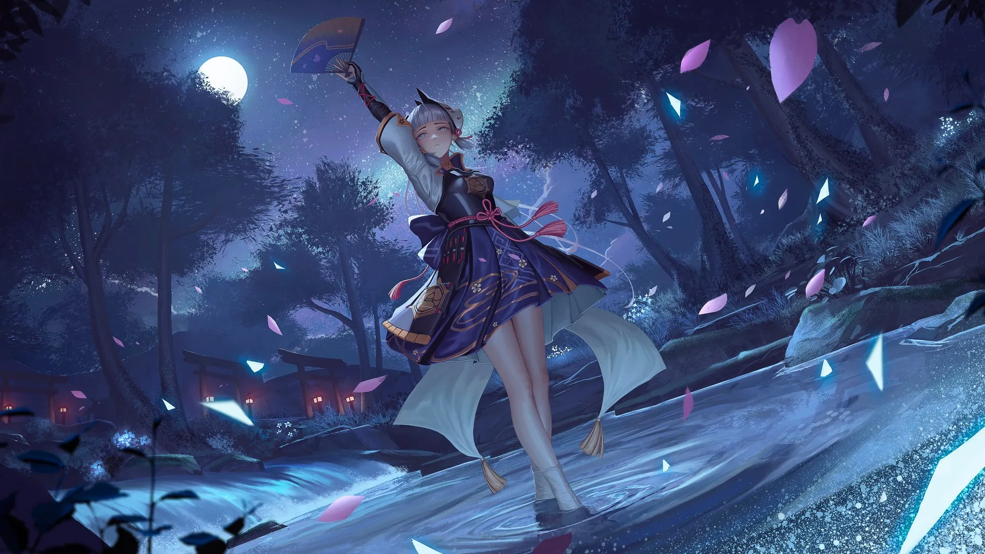 站立 动漫 动漫女孩 原神 服装 盔甲 夜晚 电脑壁纸 4K壁纸