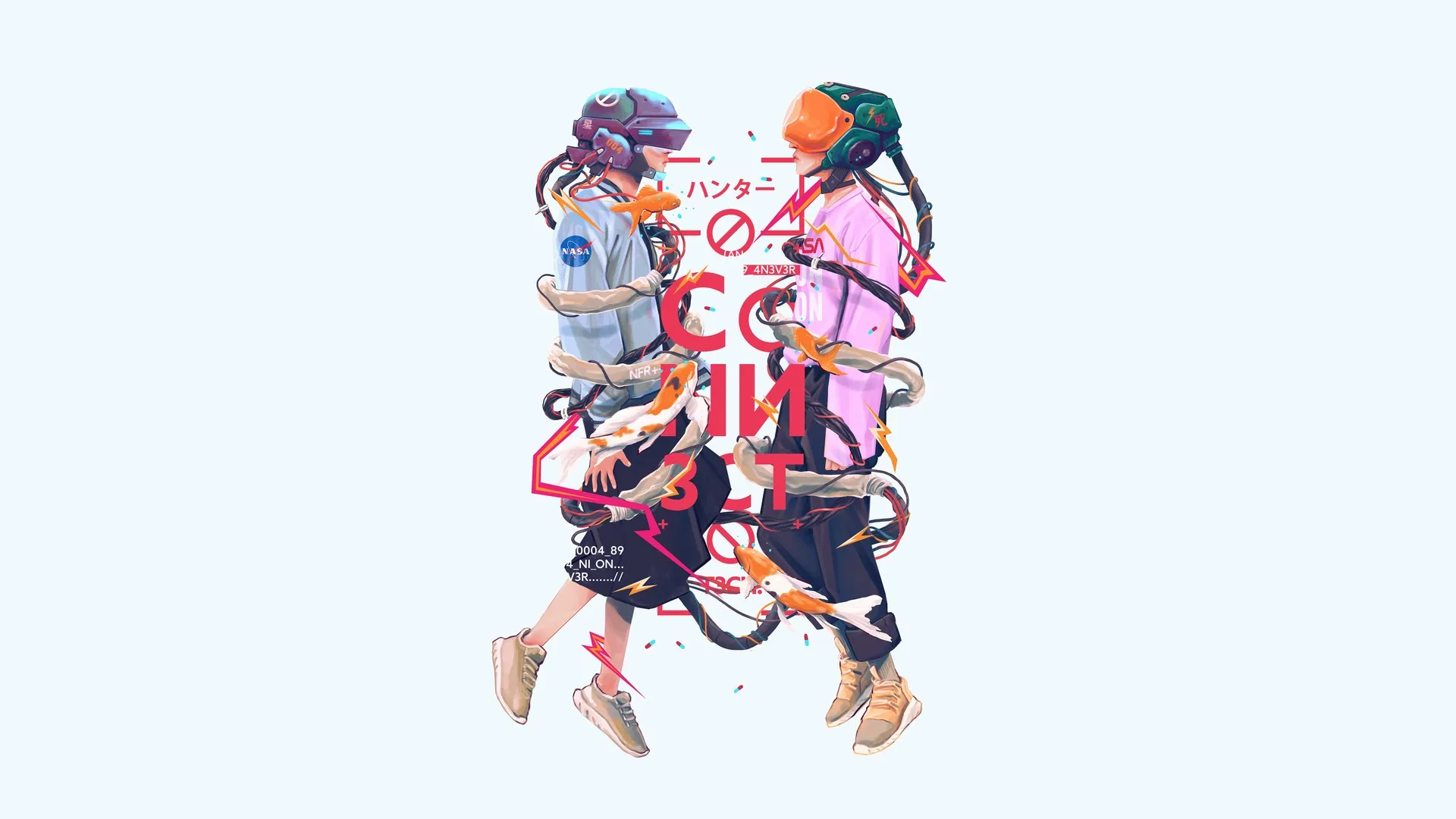 赛博朋克 白色背景 未来主义 AI艺术 简单背景 极简主义 电脑壁纸 4K壁纸