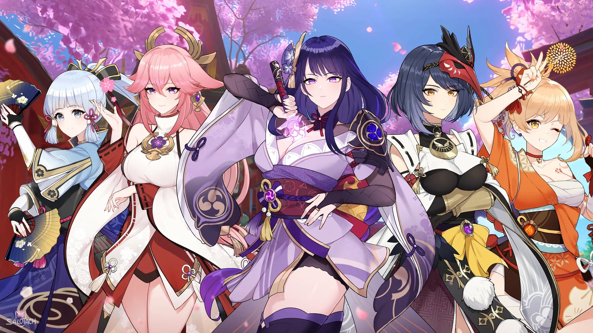 女性团体 动漫女孩 雷登幕府 原神 传统服装 服装 阵容 电脑壁纸 4K壁纸