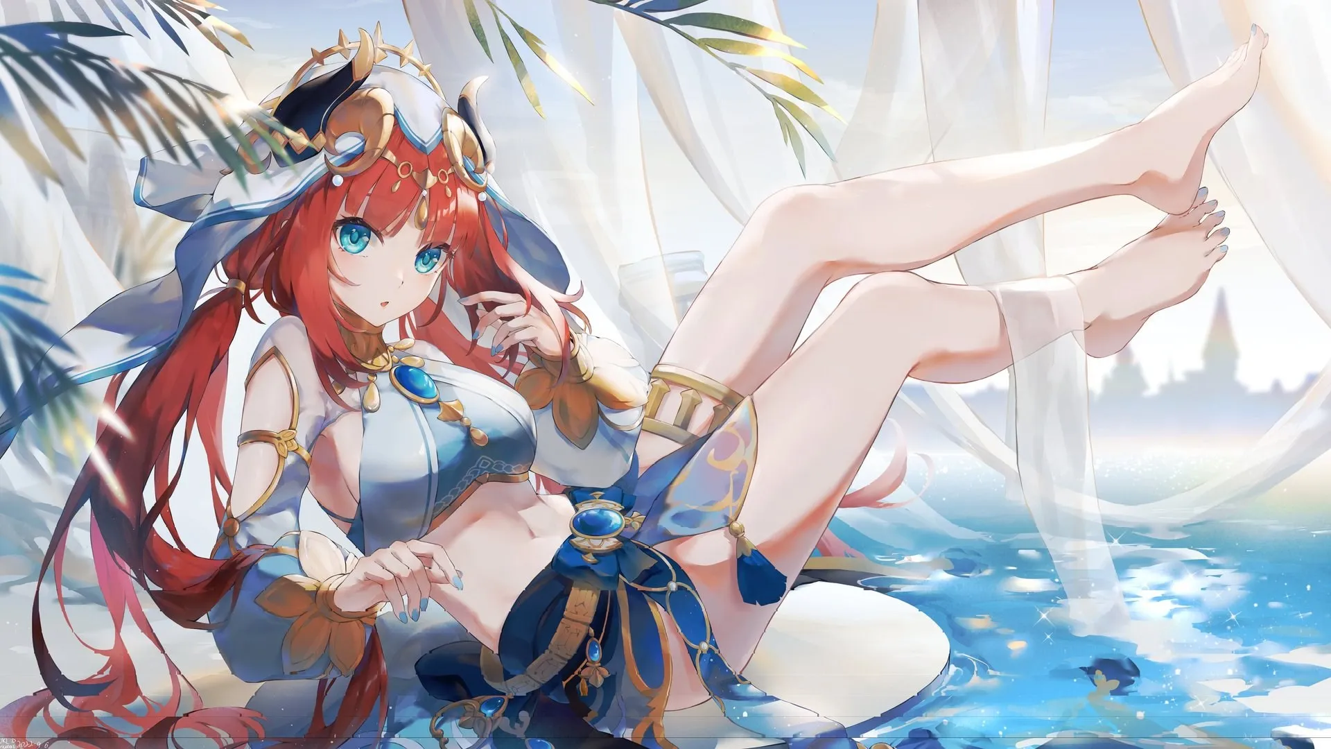 尼禄 尖脚趾 腹部 脚 腿向上 原神 电脑壁纸 4K壁纸