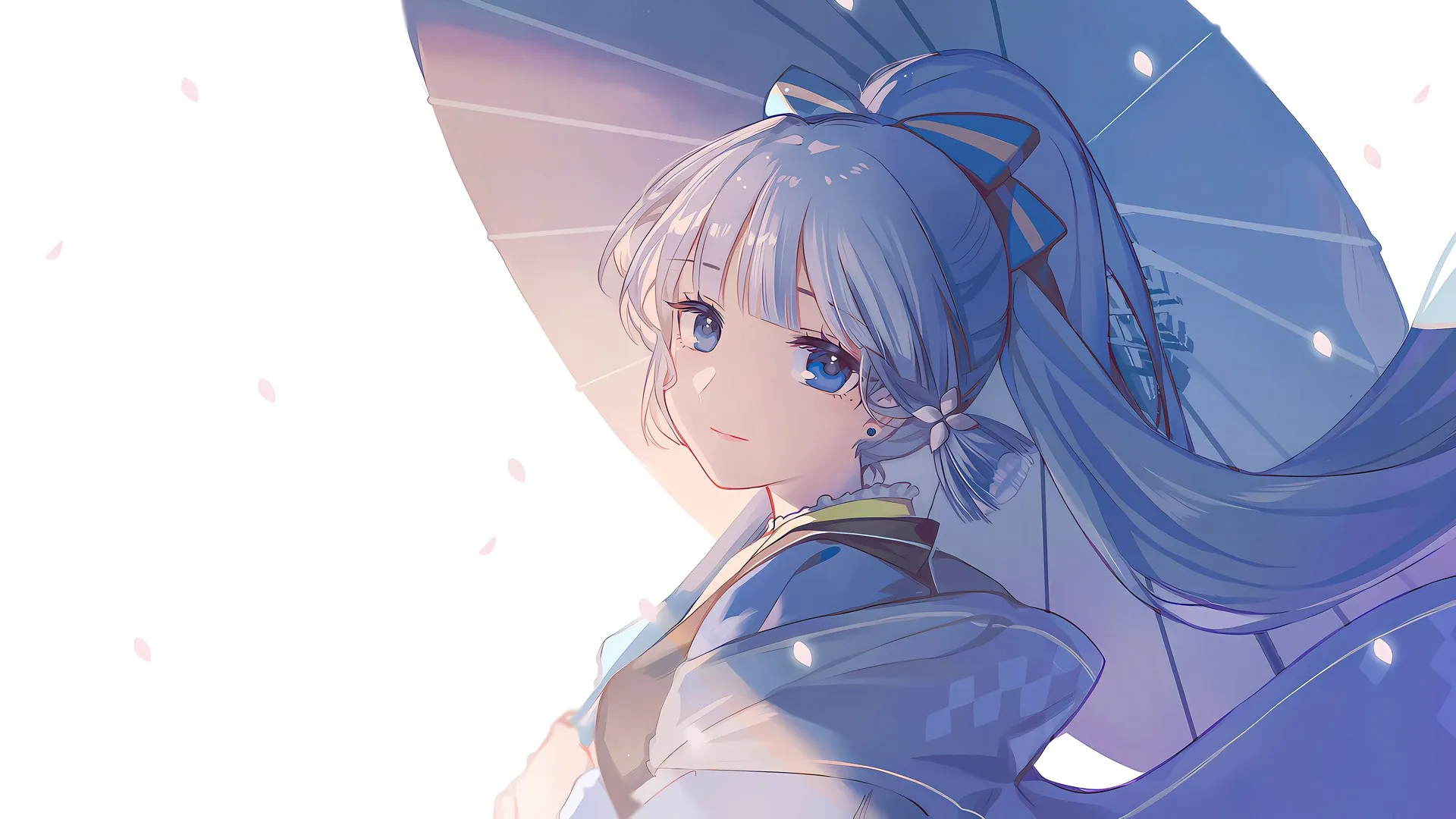 伞 动漫女孩 原神 白色背景 简单背景 极简主义 花瓣 电脑壁纸 4K壁纸