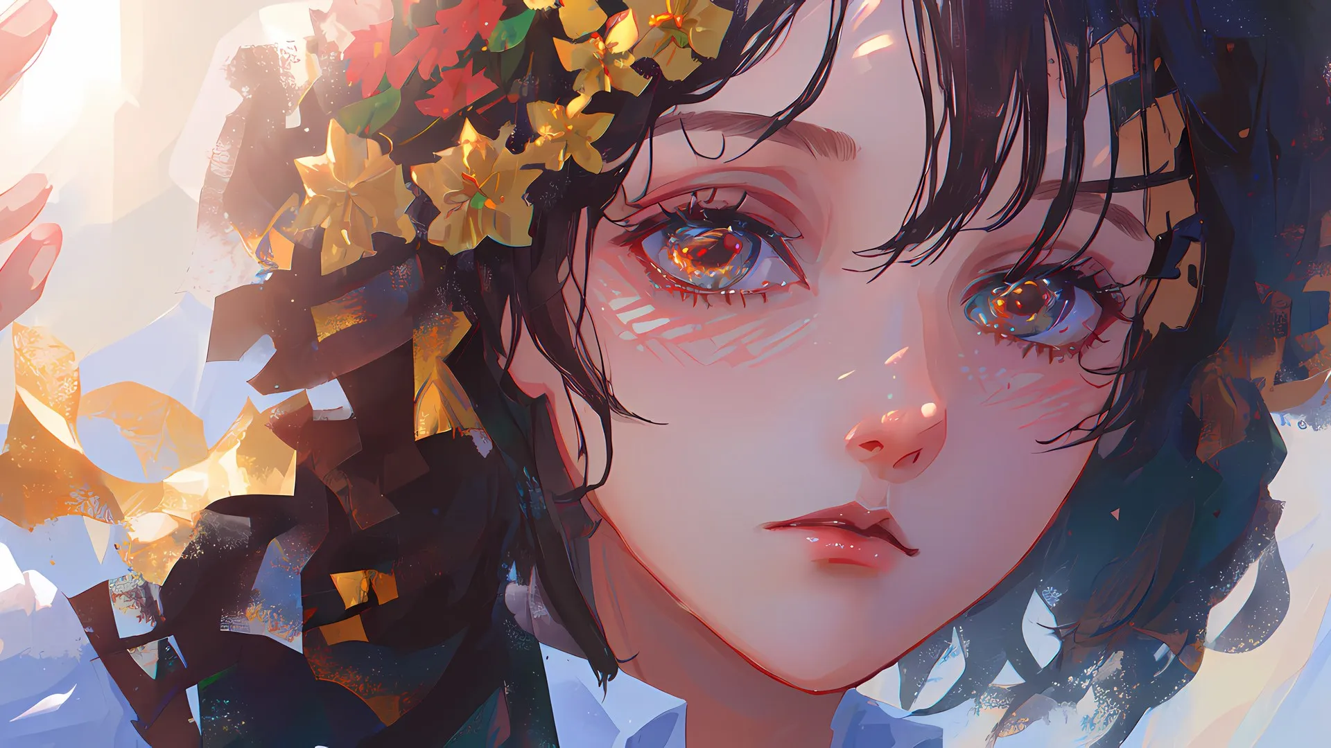 女人 动漫女孩 鲜花 头发上的花 电脑壁纸 4K壁纸