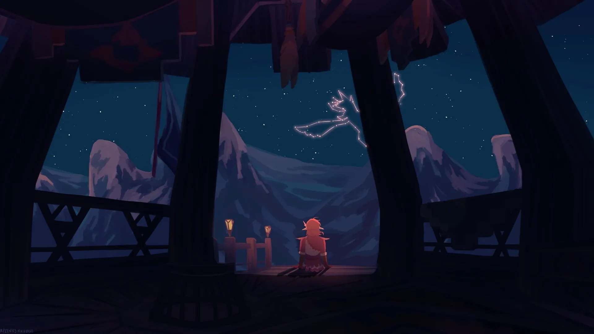 坐着 幻想艺术 山脉 夜空 星星 电脑壁纸 4K壁纸