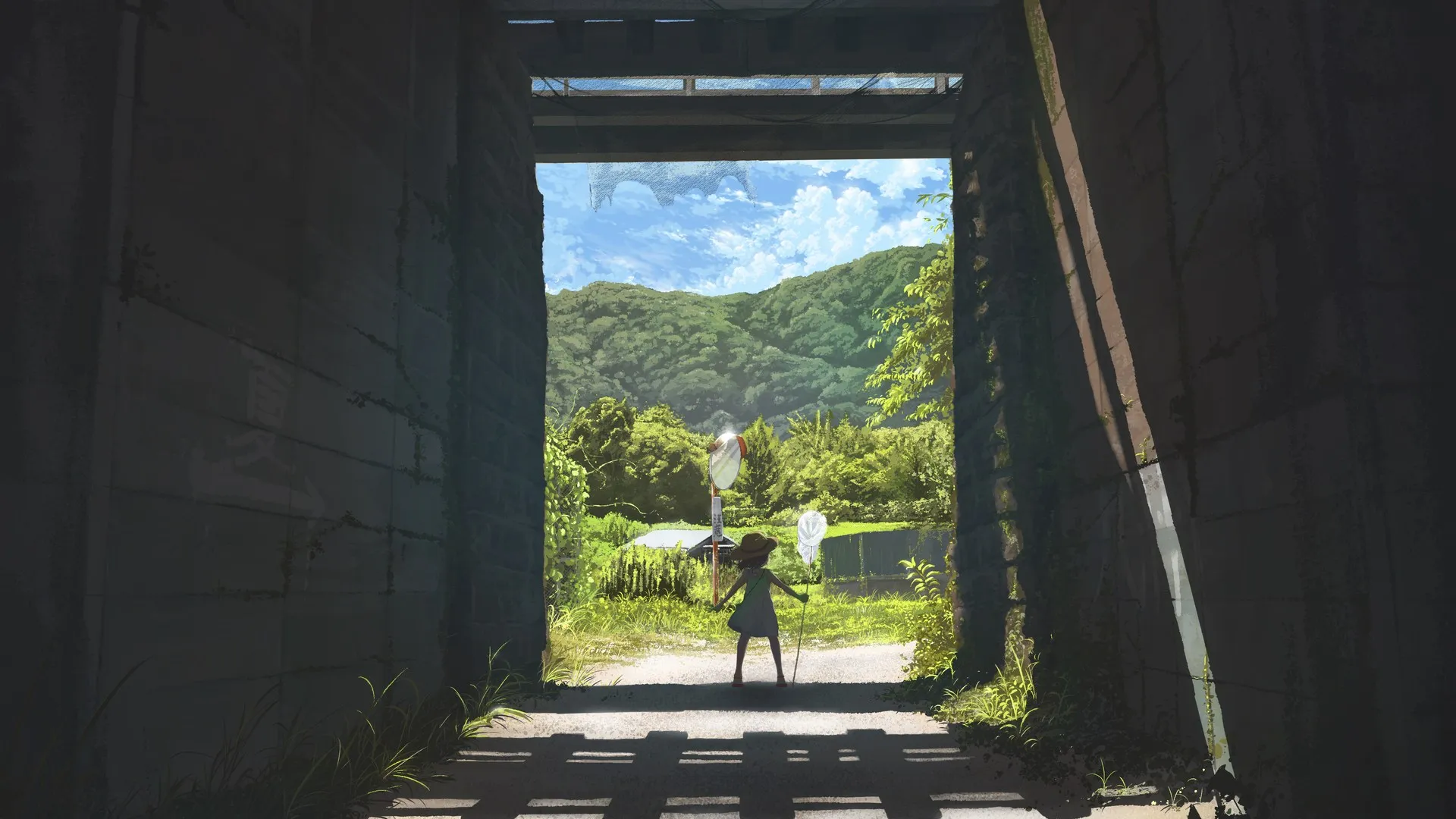 儿童 草帽 衣服 山 桥 电脑壁纸 4K壁纸