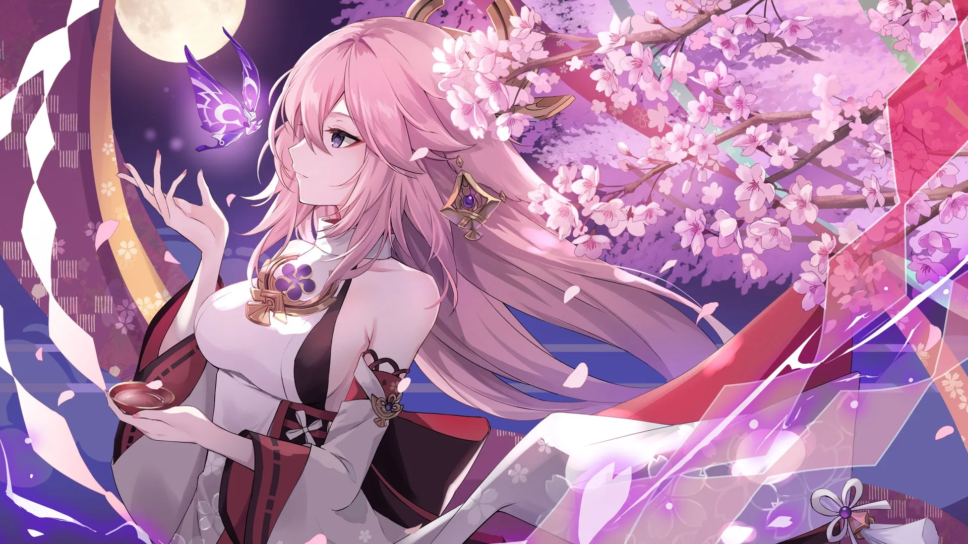 樱桃树 花瓣 动漫女孩 原神 电脑壁纸 4K壁纸