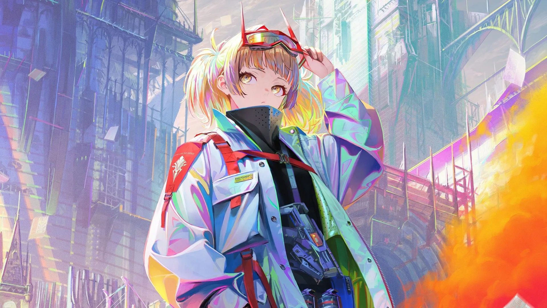 看向别处 动漫女孩 黄色眼睛 五颜六色 剪裁 电脑壁纸 4K壁纸