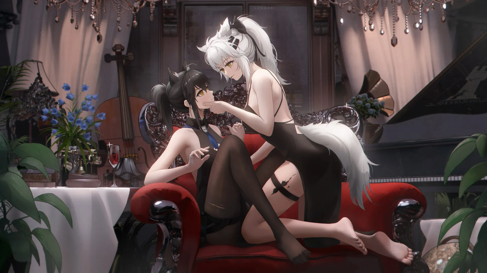 动漫女孩 大提琴 乐器 花 茶 明日方舟 电脑壁纸 4K壁纸