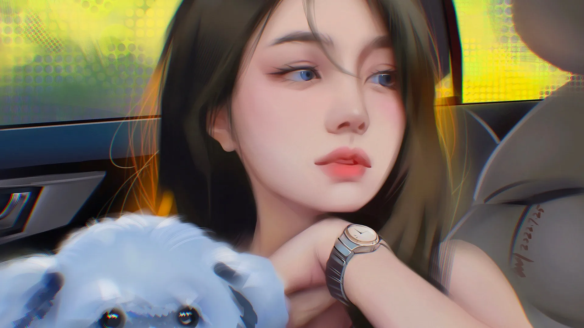 亚洲 蓝眼睛 女性 汽车内饰 手机壁纸 4K壁纸