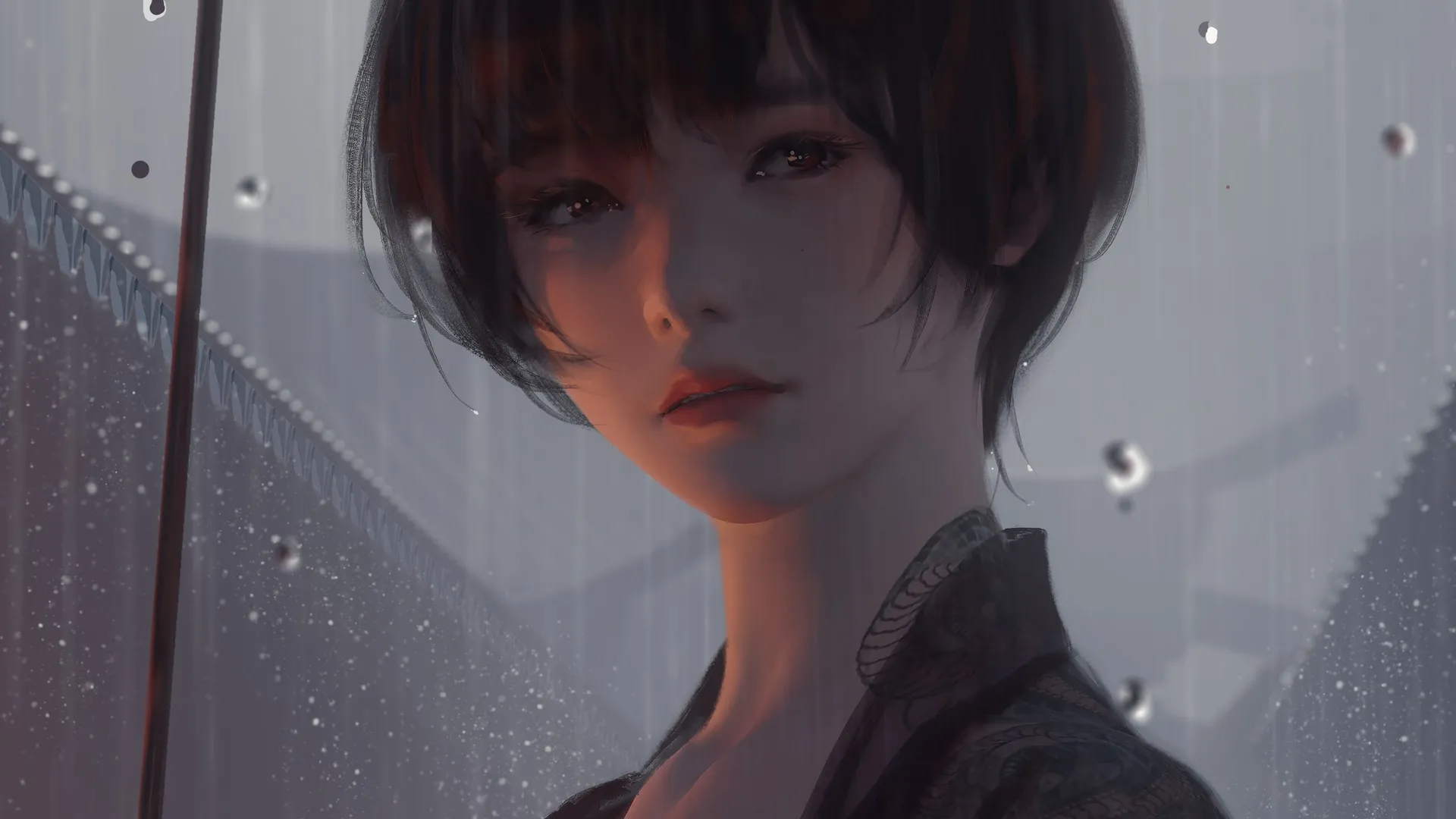 游戏CG角色 雨 伞 图片 动漫女孩 游戏CG艺术 幽灵之刃 电脑壁纸 4K壁纸