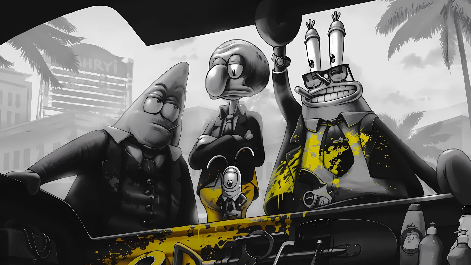 鱿鱼触手 帕特里克星 海绵宝宝方裤 电脑壁纸 8K壁纸