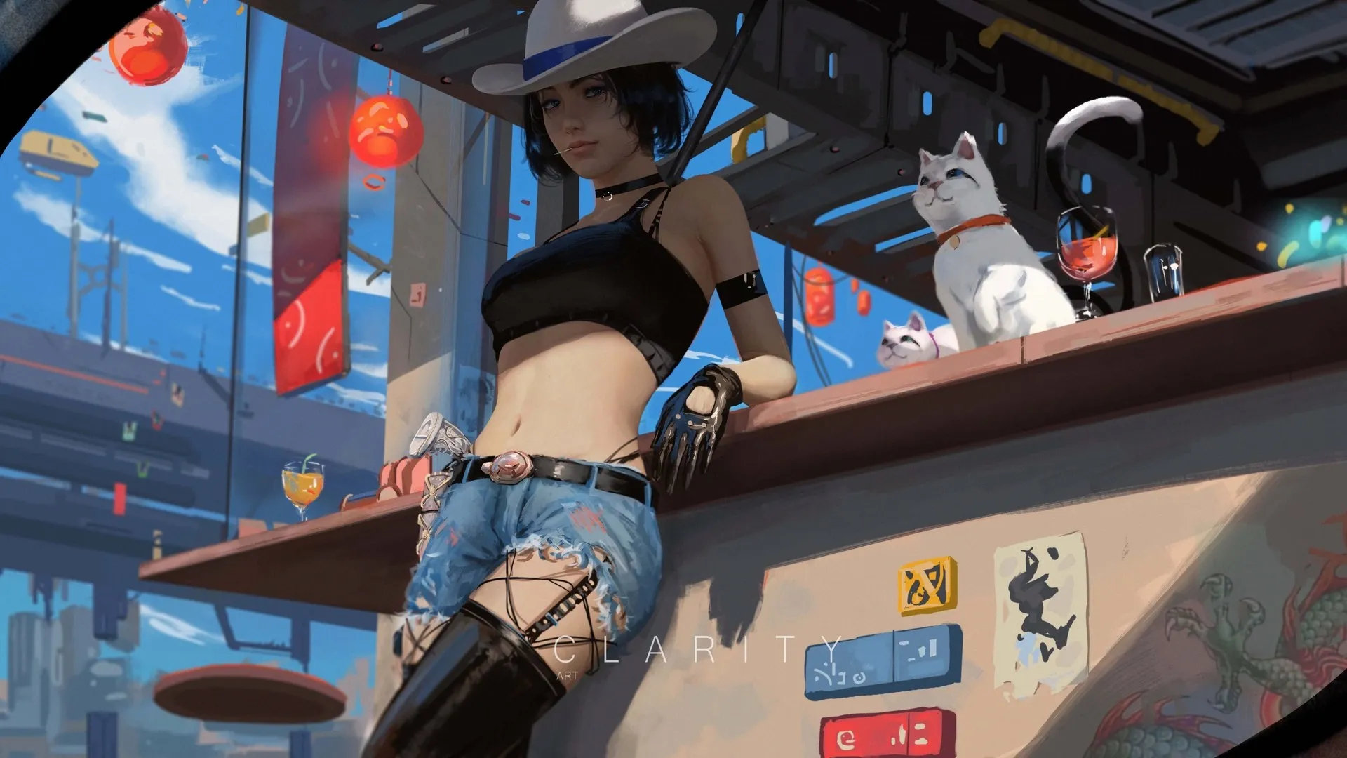 女性 社会 AI艺术 猫 酒吧 电脑壁纸 4K壁纸