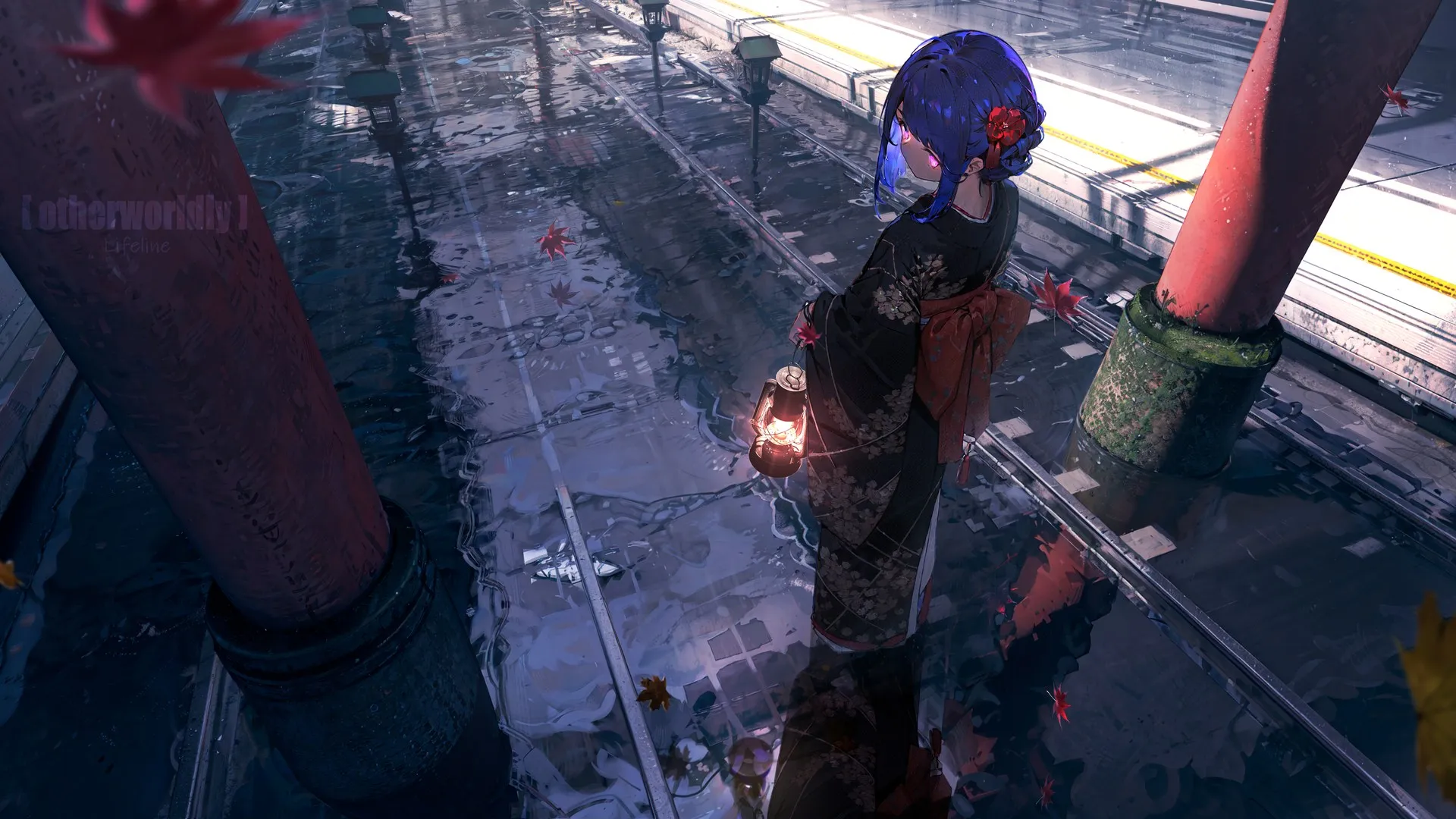 生命线 动漫 动漫女孩 和服 水 铁路 电脑壁纸 4K壁纸