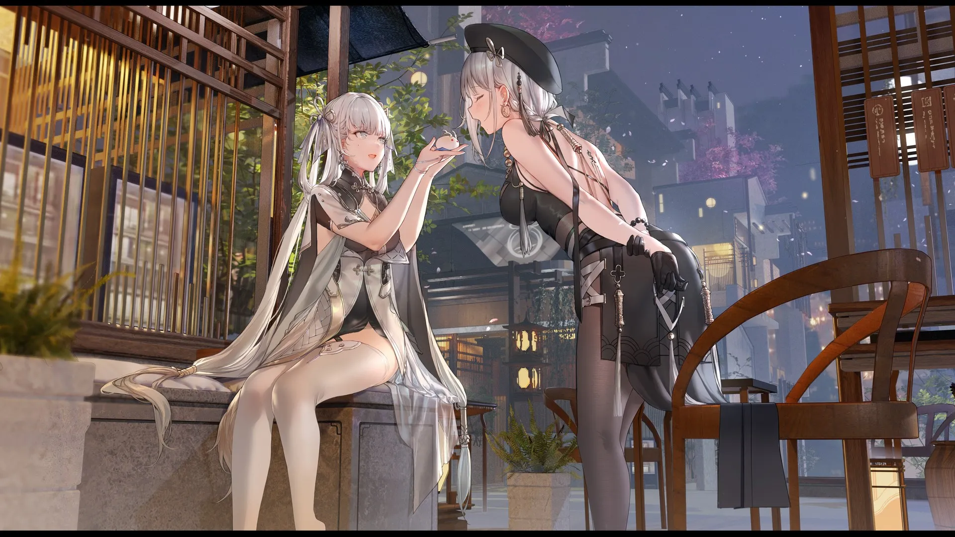 站立 坐着 长发 手臂 背后 动漫 动漫女孩 长袜 电脑壁纸 4K壁纸