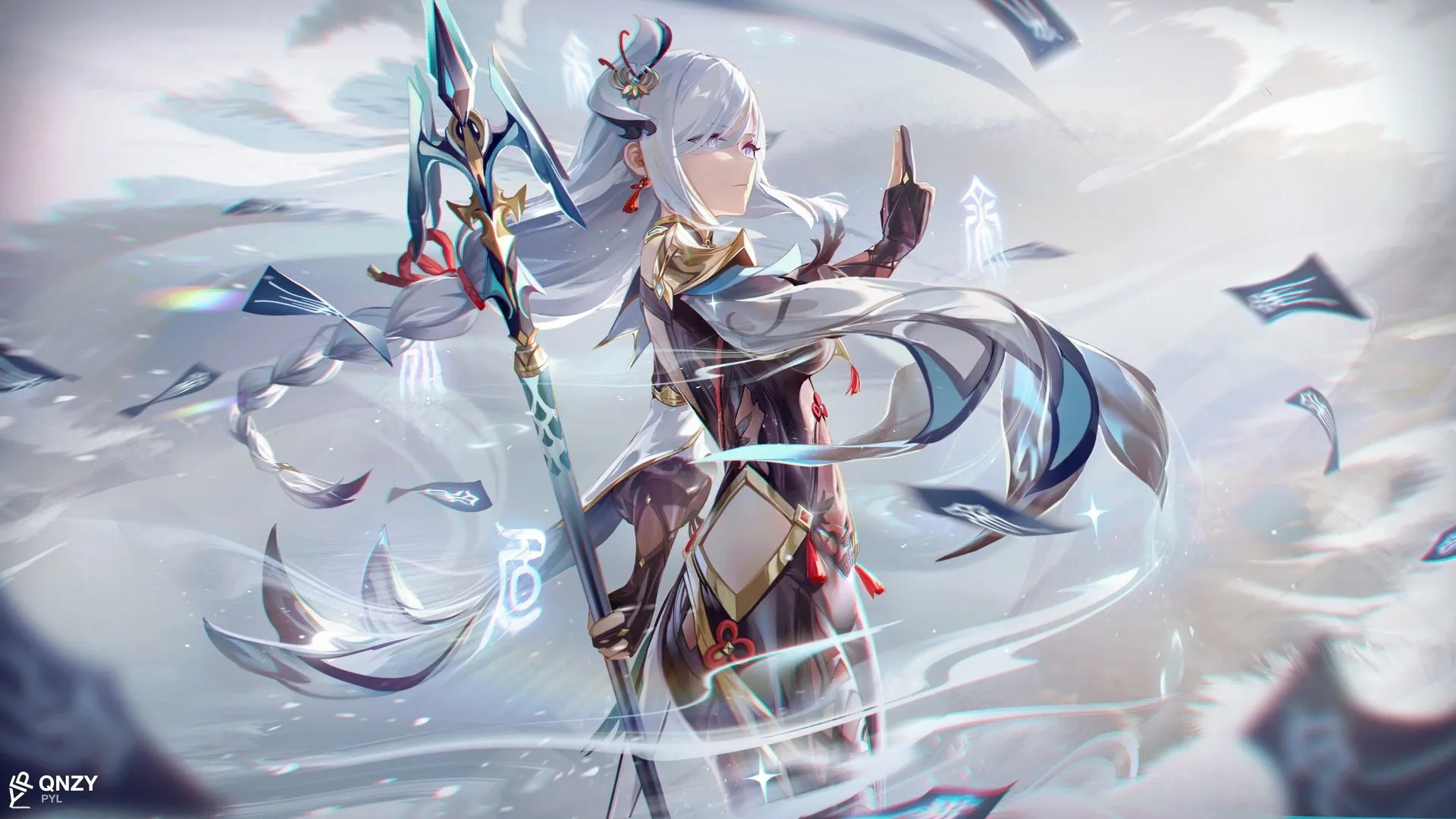 白发 长发 辫子 动漫 动漫女孩 紧身衣 电脑壁纸 4K壁纸