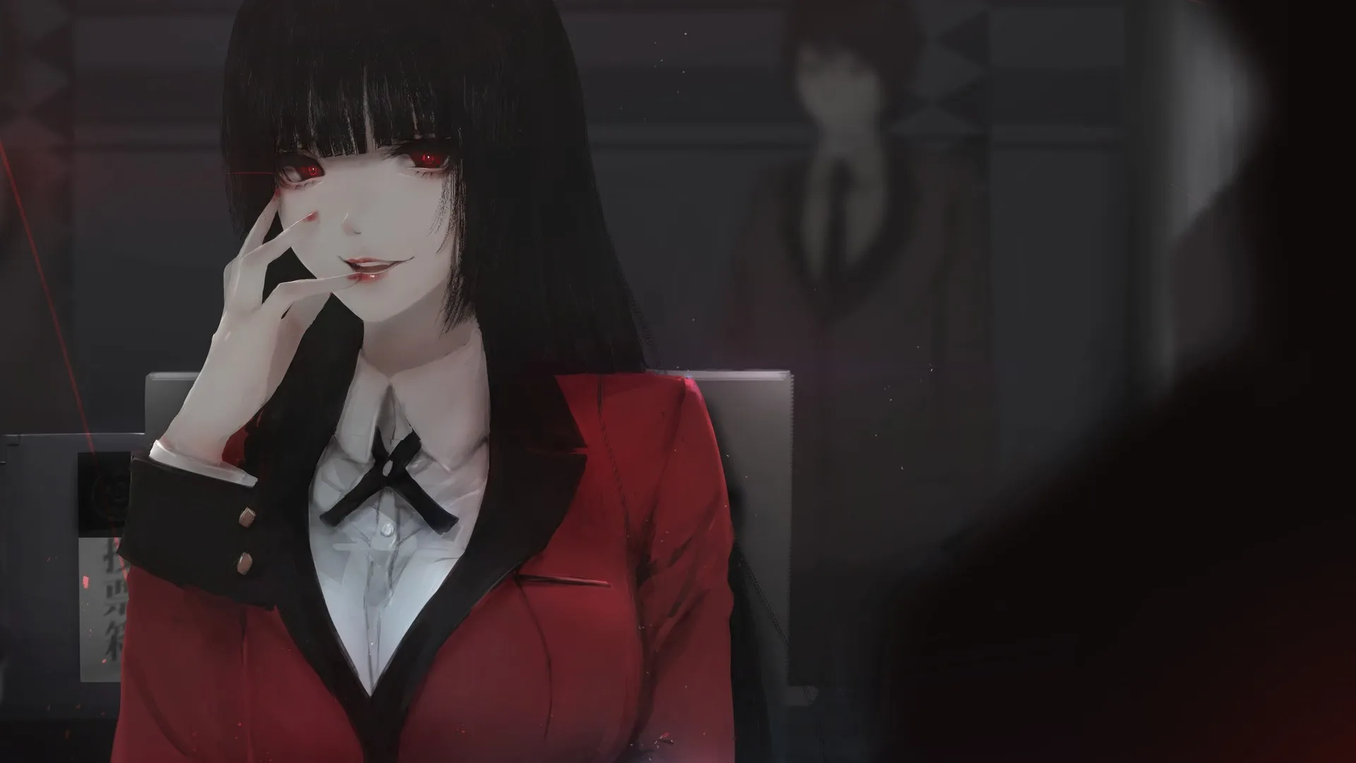 脸色苍白 红色的眼睛 动漫女孩 黑发 校服 电脑壁纸 4K壁纸