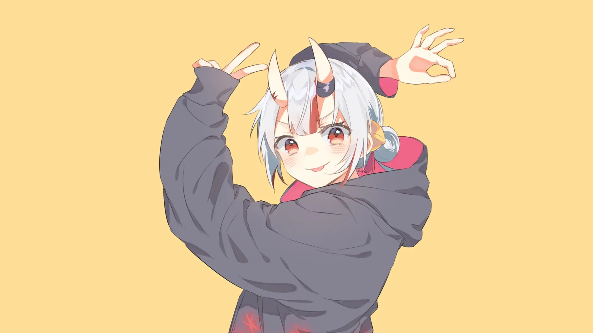 红眼睛 白发 长角 女孩 动漫女孩 电脑壁纸 4K壁纸