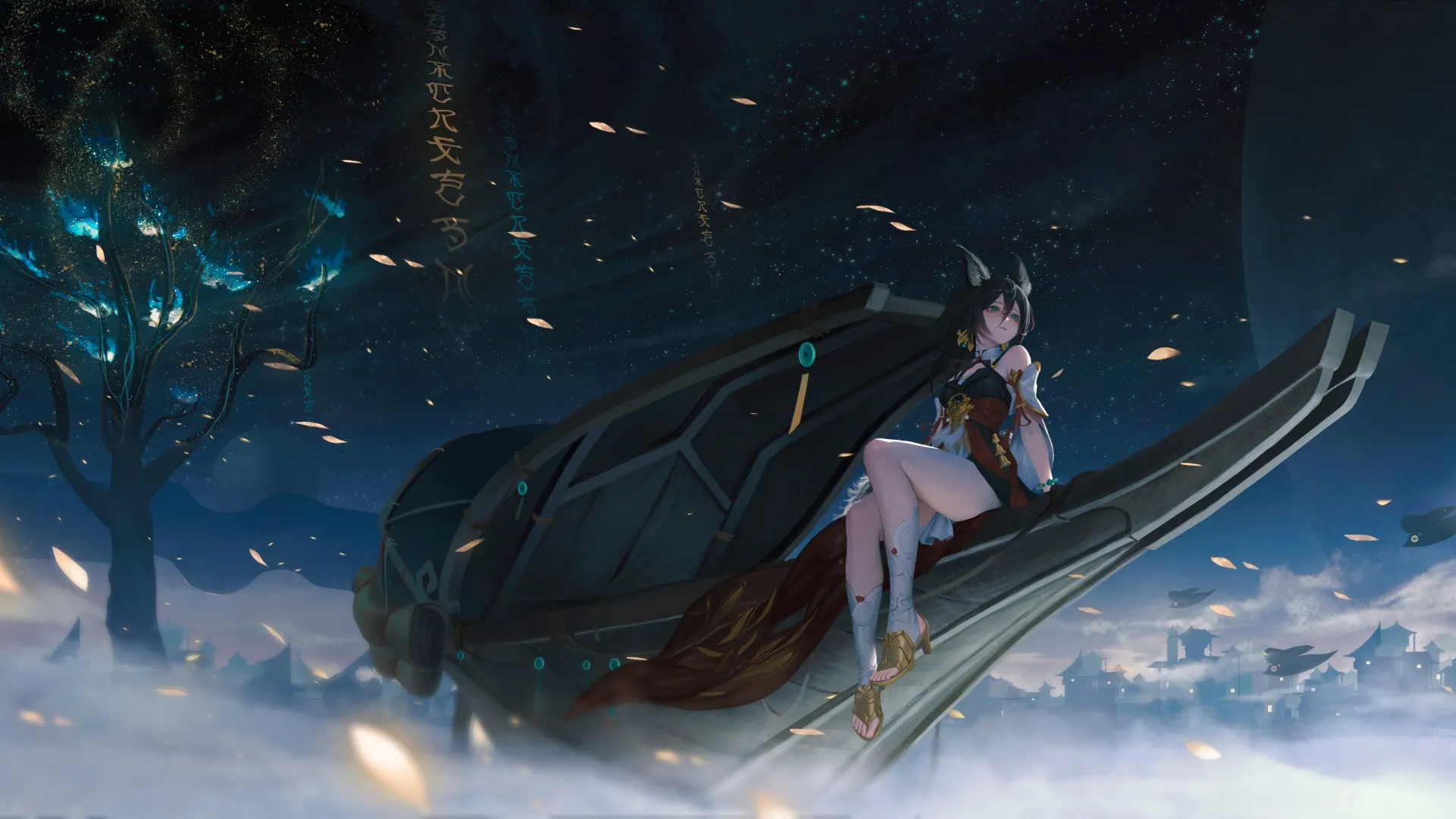 飞船 坐着 遥望 动漫 动漫女孩 电脑贴纸 8 K贴纸