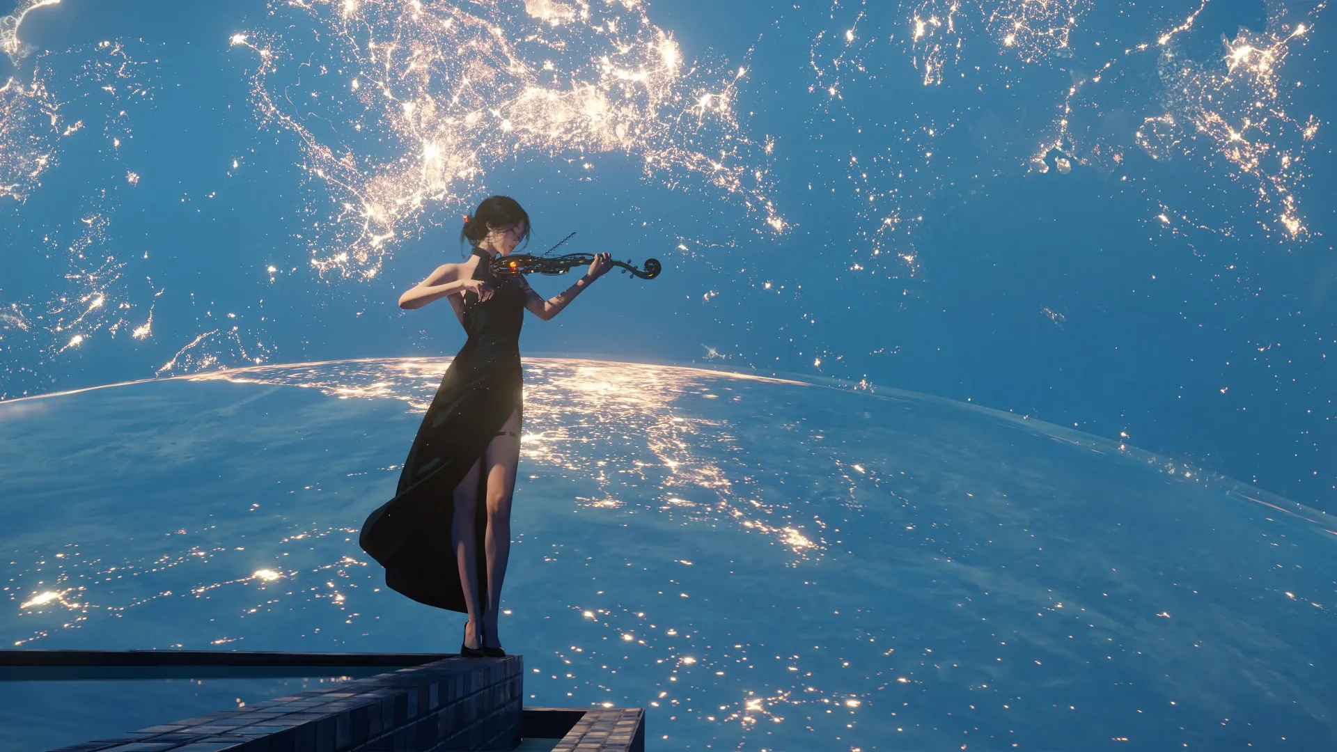 数字艺术 小提琴 空间 宽屏 电脑贴纸 8 K贴纸