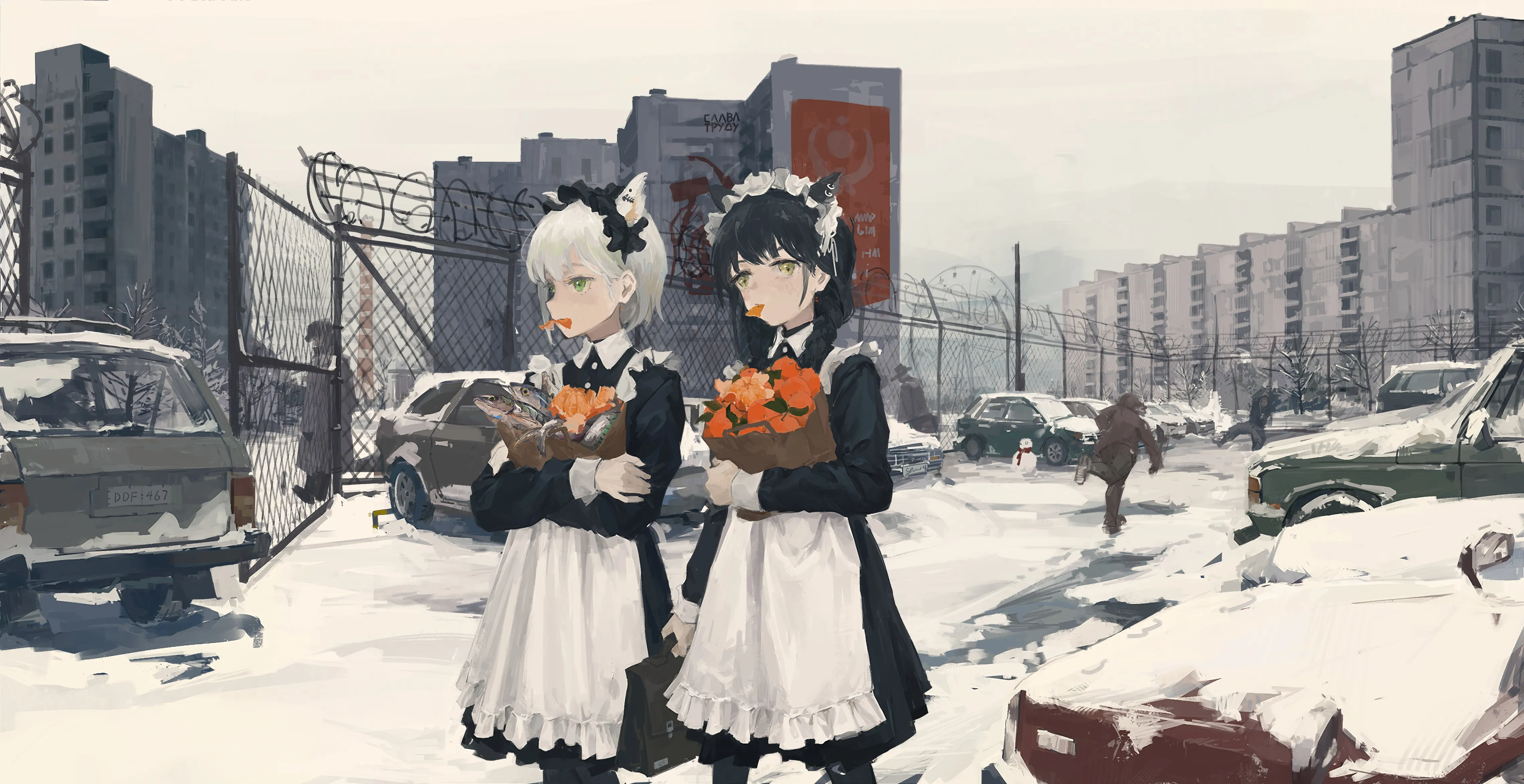 猫女 动漫 女孩 女仆 白雪 汽车 橙子 水果 鱼 刷子 4K壁纸