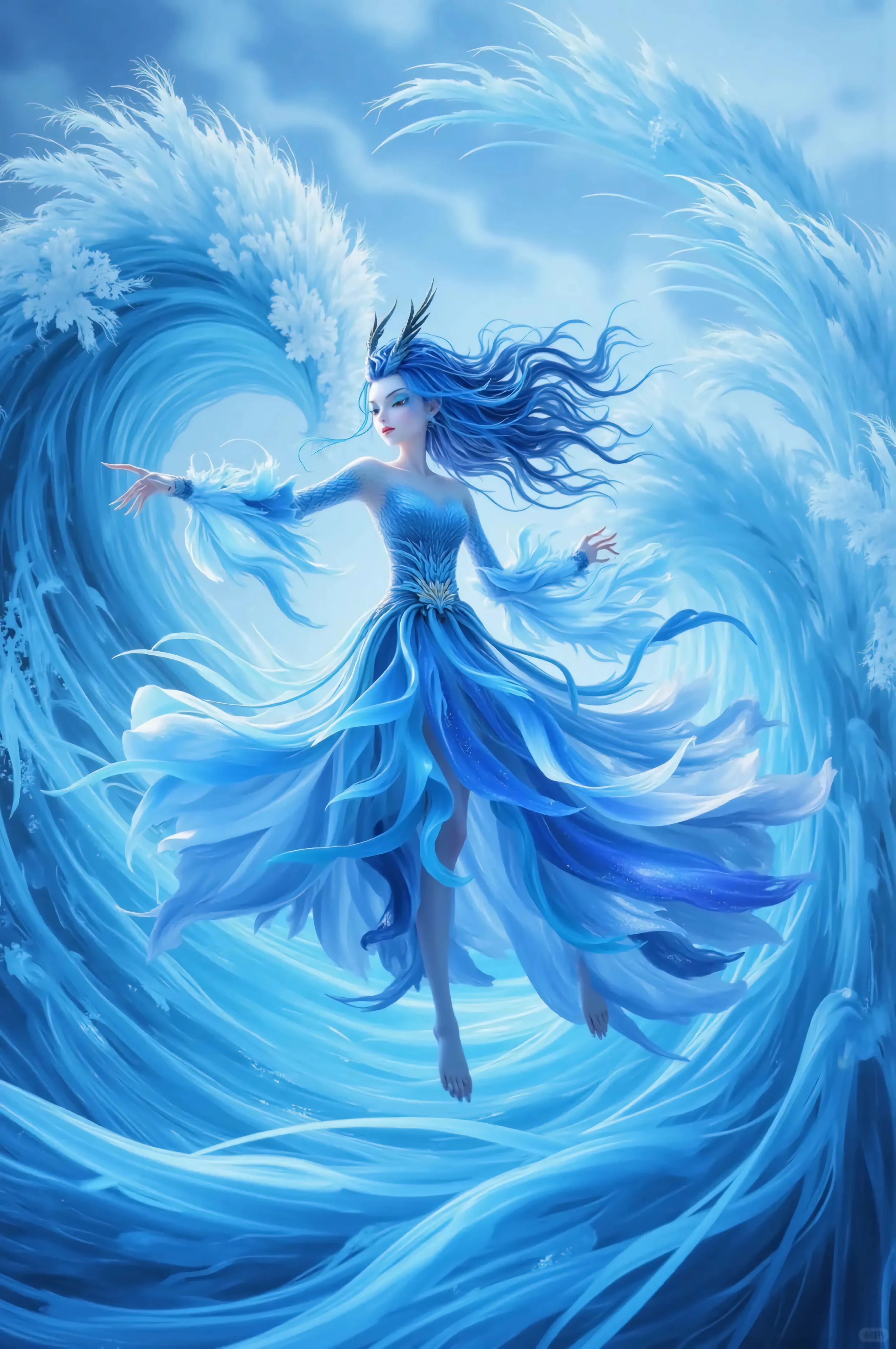 敖闰 蓝色裙子 唯美 4K 全屏 高清 手机 壁纸 哪吒 魔童闹海 手机壁纸 1080P壁纸