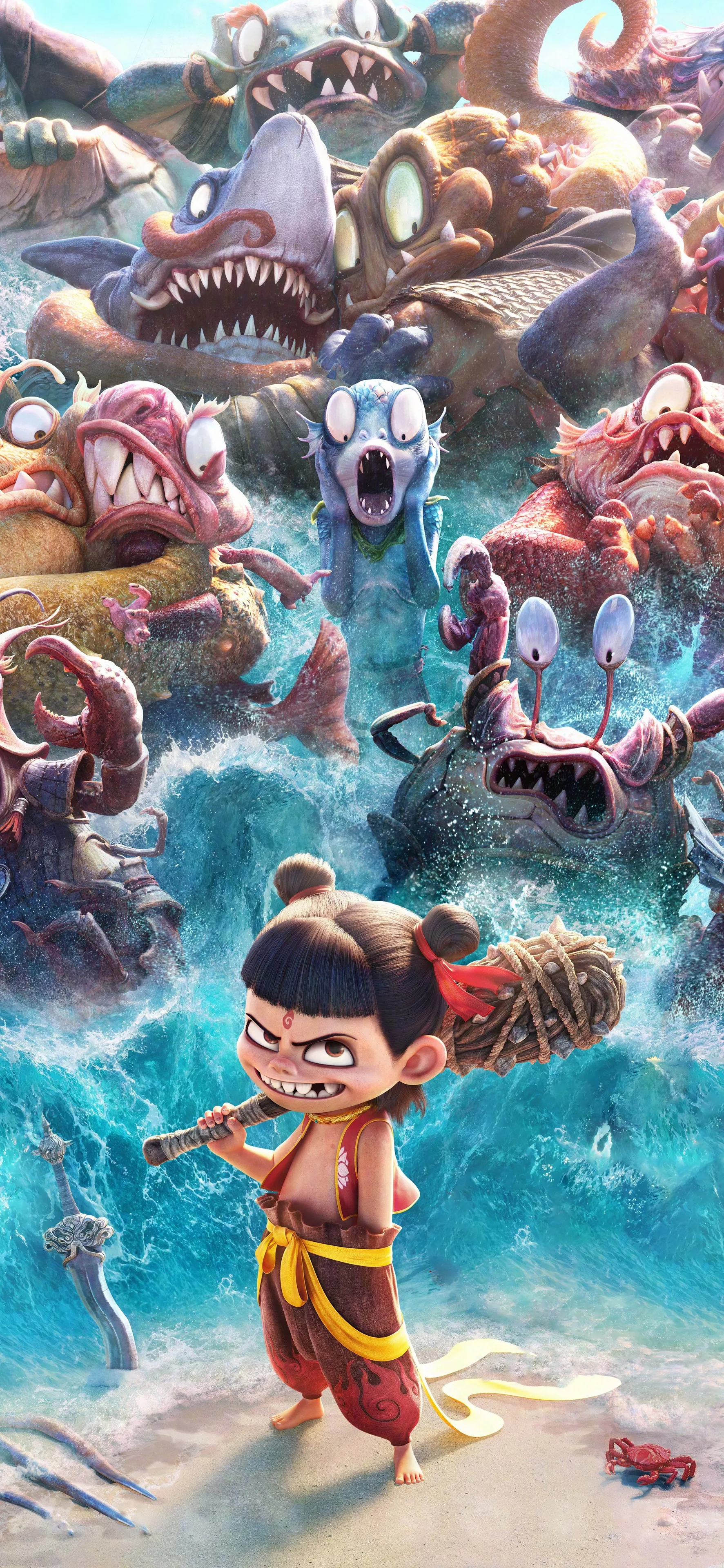 哪吒 魔童闹海 螃蟹 鱼 4k 手机 高清 壁纸 手机壁纸