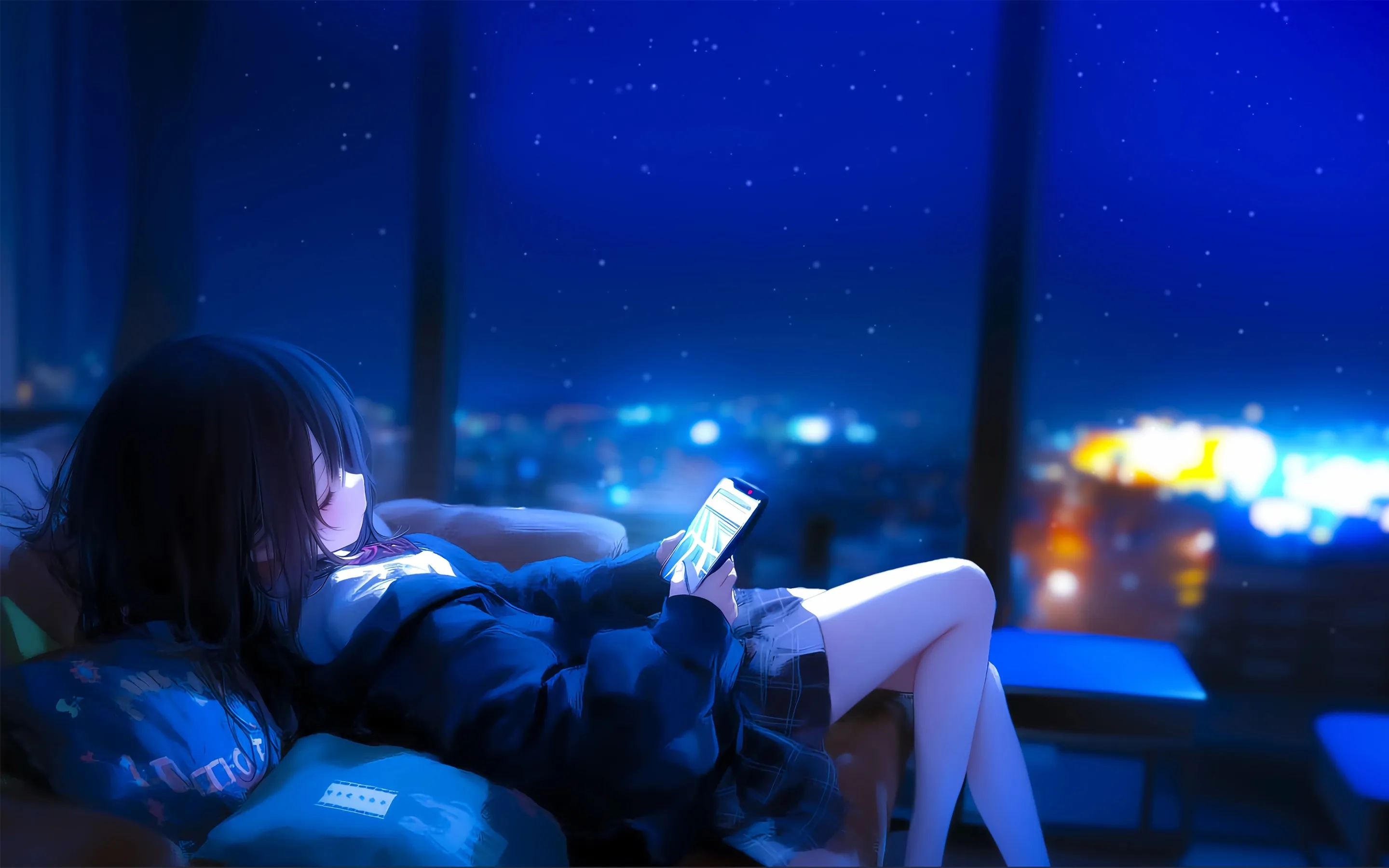 窗外 雪 动漫 桌面 壁纸 女孩 2K壁纸