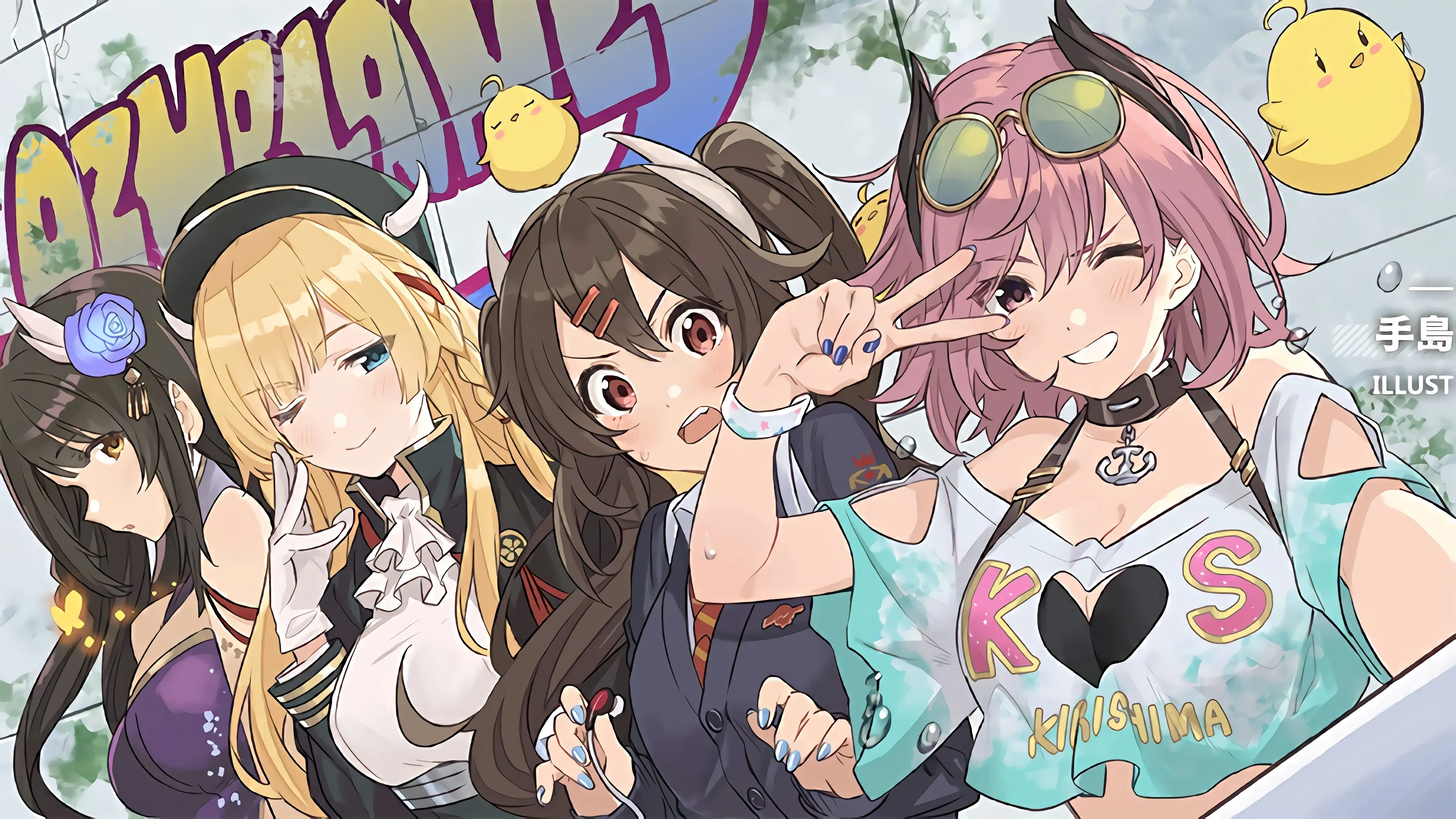 和平标志 长发 辫子 涂鸦 帽子 项链 喇叭 动漫女孩 手套 自拍 双胞胎 电脑壁纸 4K壁纸