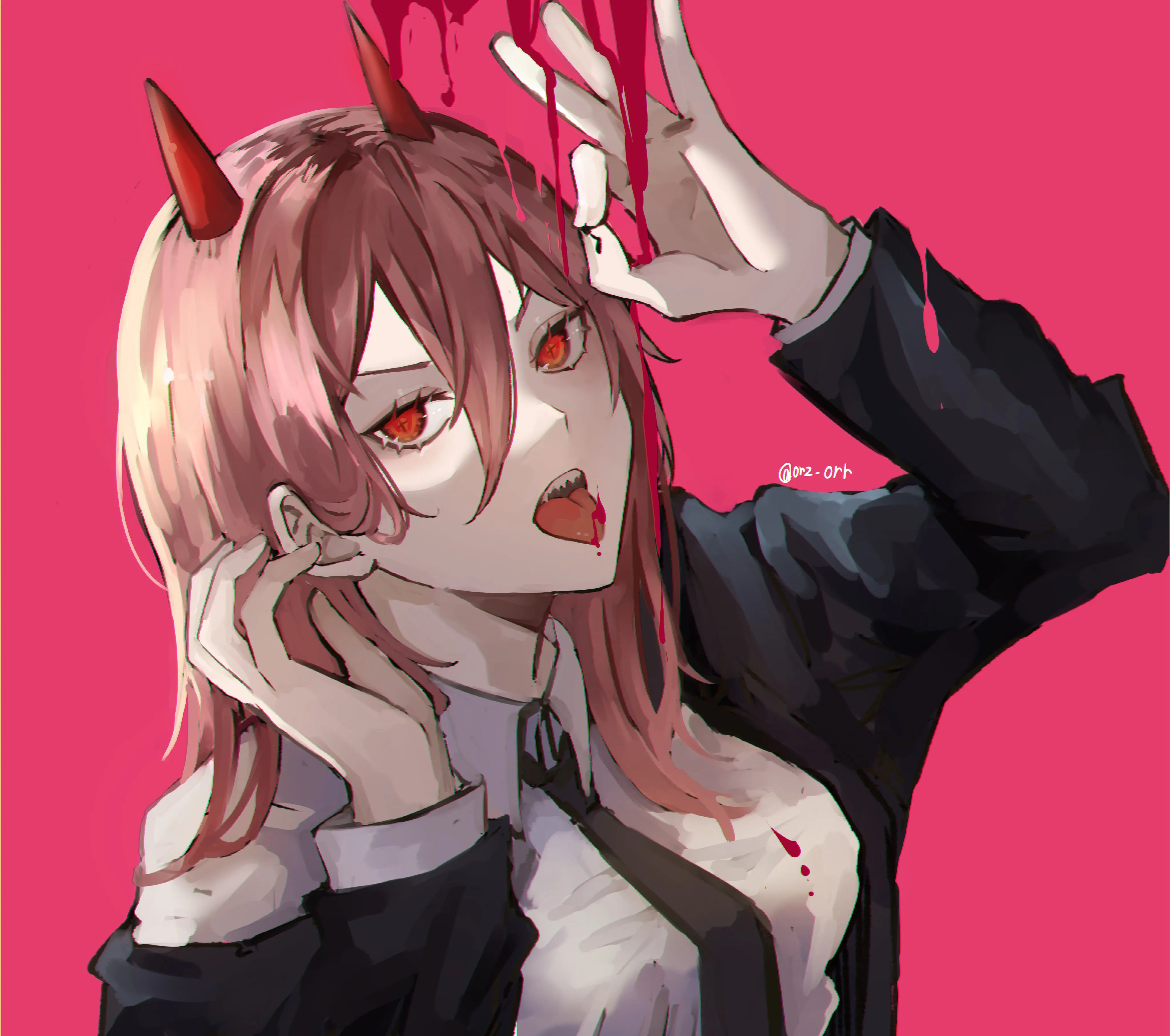 电锯人 动漫 女孩 力量 红色 角色 插画 电脑壁纸 4K壁纸