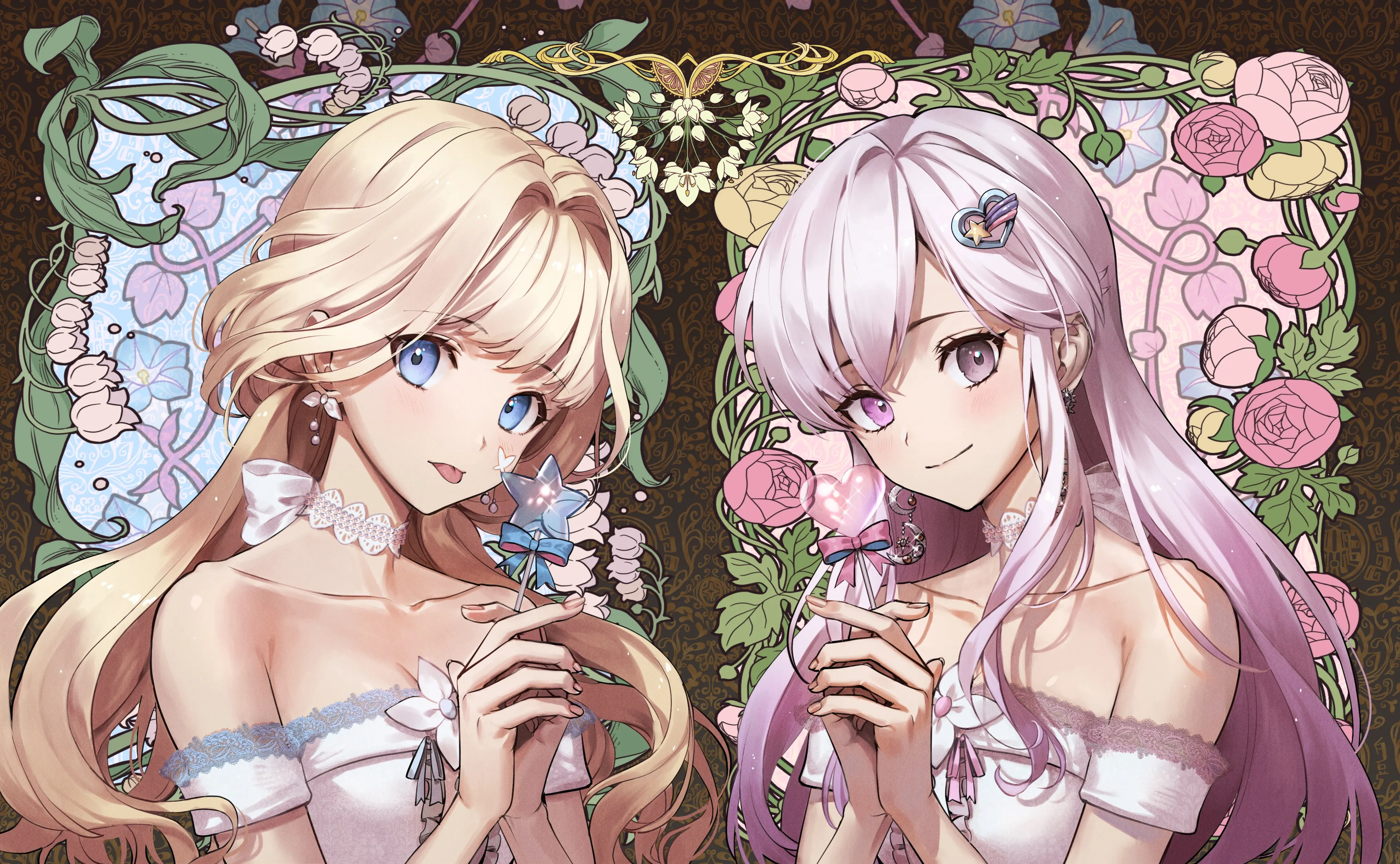 动漫 女孩 棒棒糖 长发 花 绘画 艺术 电脑壁纸 4K壁纸