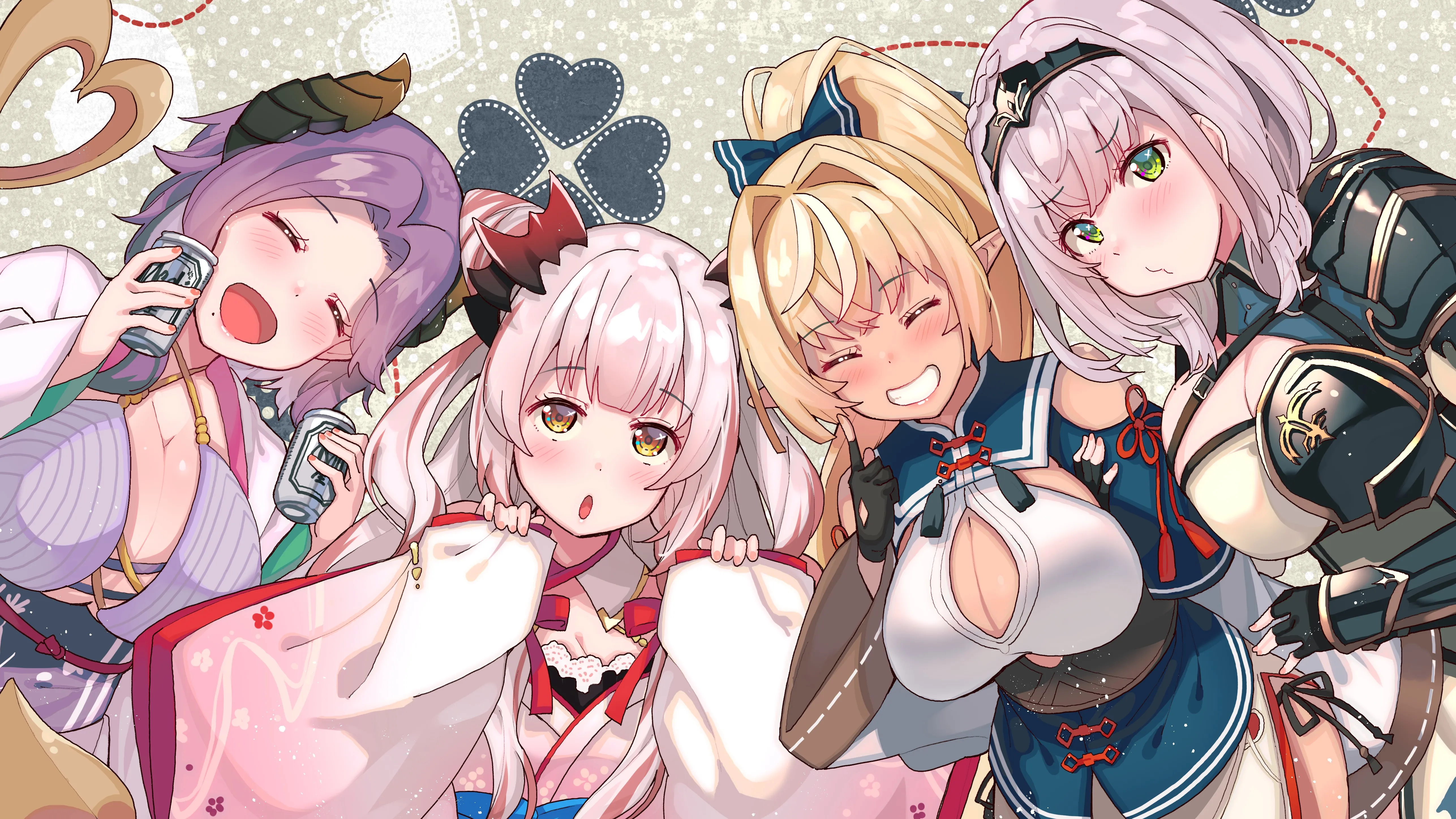 奇幻 女孩 快乐 微笑 粉色 头发 紫色 闪光 AI艺术 插图 电脑壁纸 4K壁纸