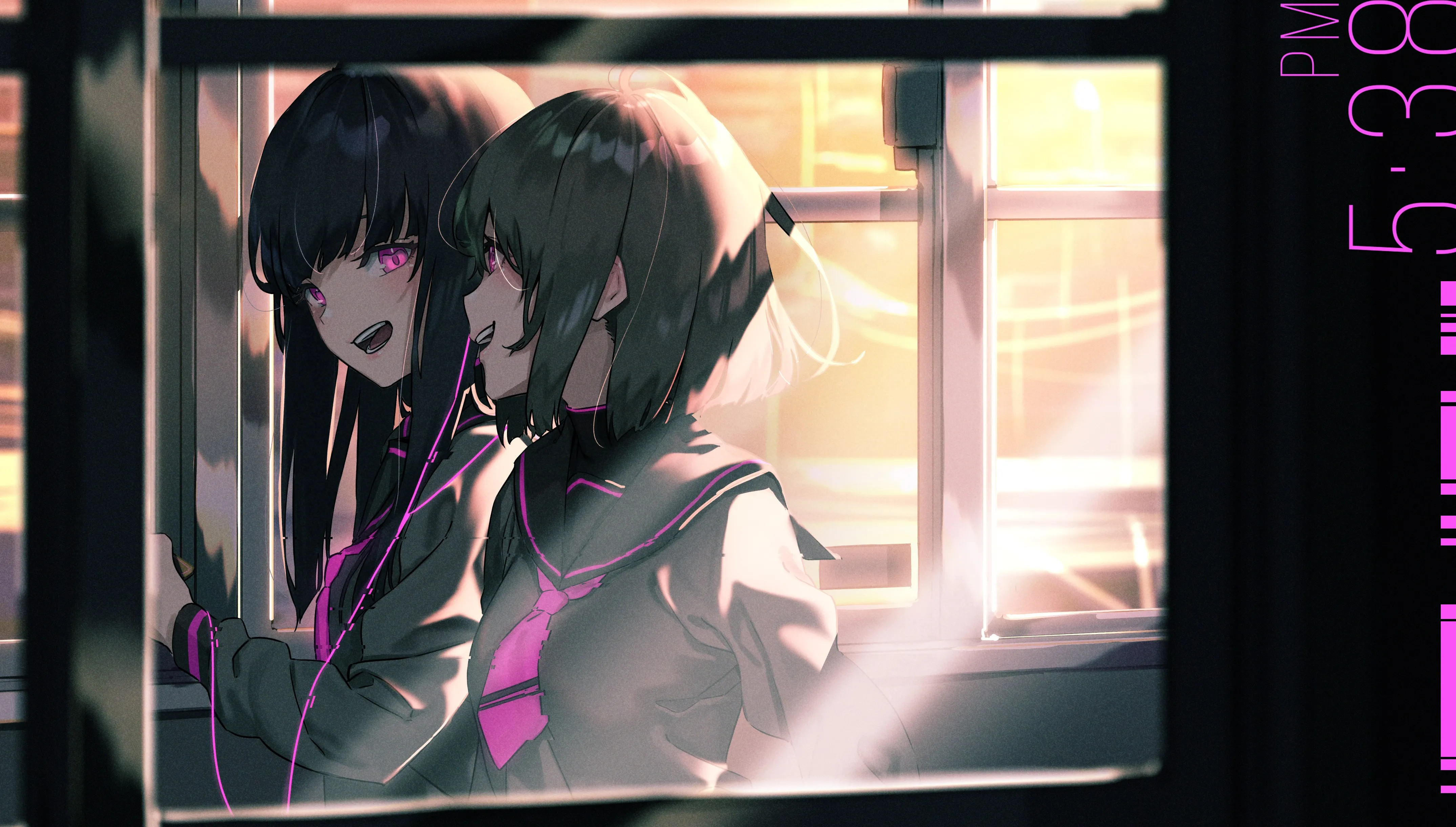 女学生 长发 微笑 短发 头发 动漫 女孩 校服 水手制服 紫色 电脑壁纸 4K壁纸