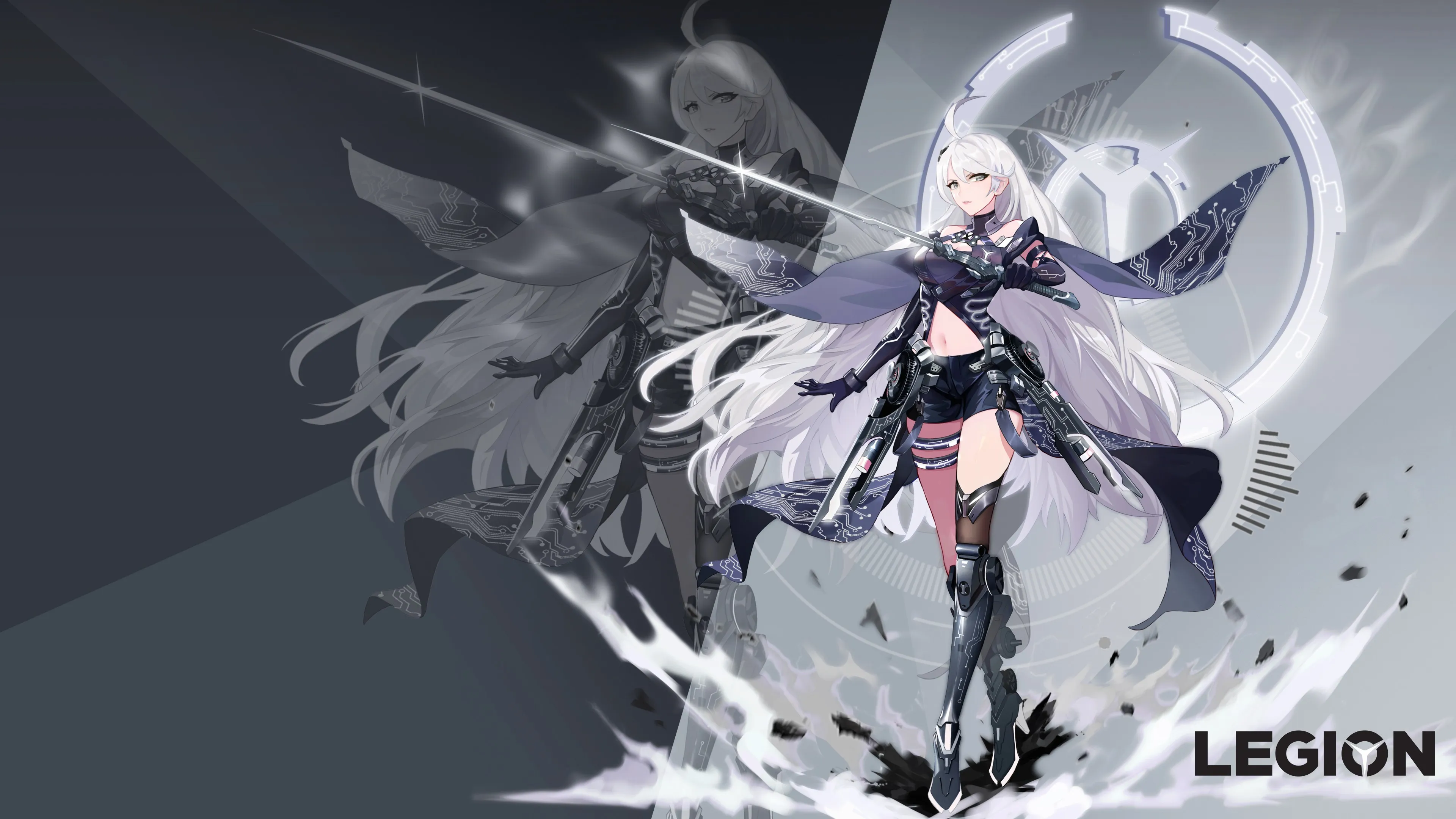 军团 女人 白发 长发 联想 动漫 女孩 裤子 剑 电脑壁纸 4K壁纸