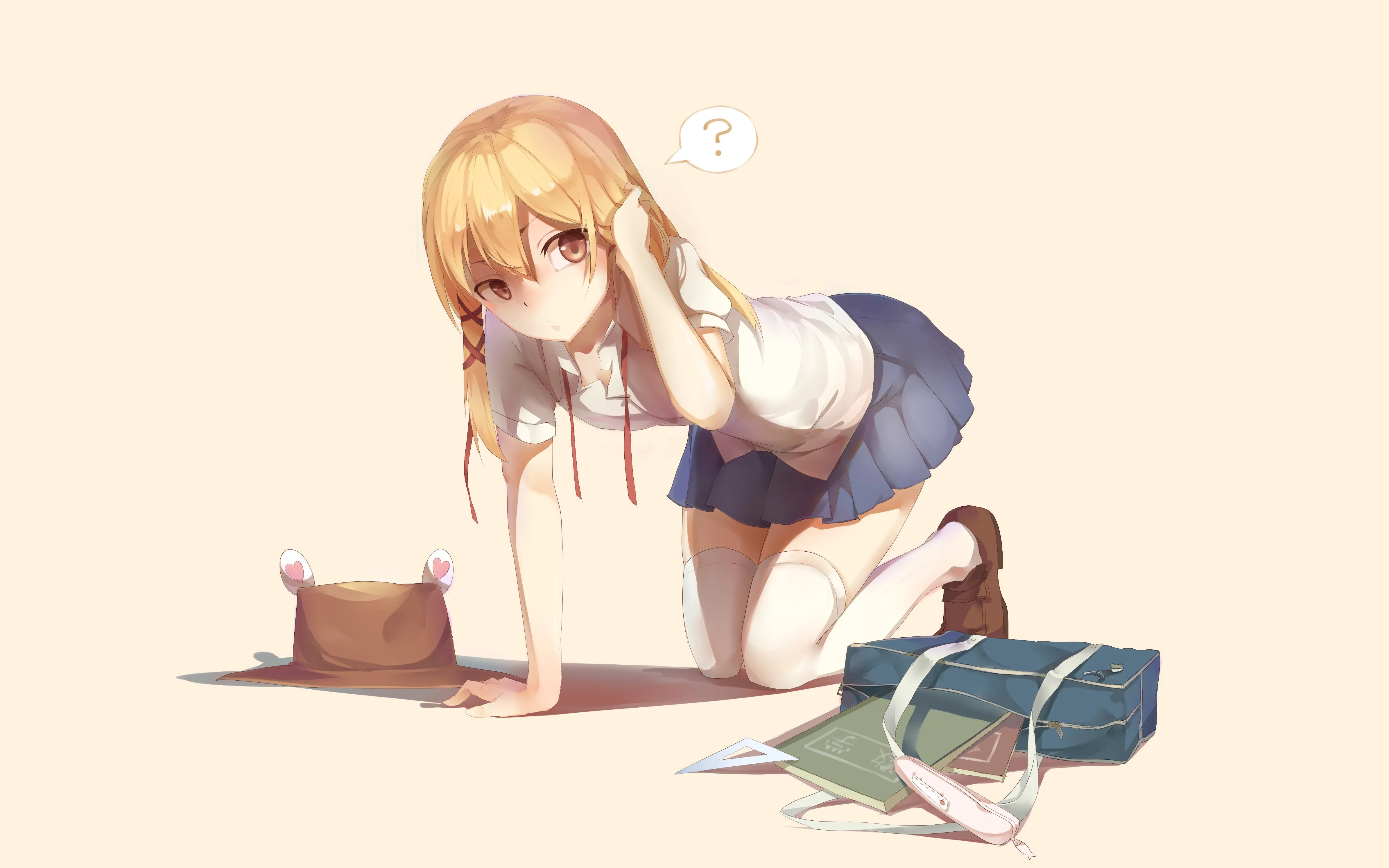 金发 碧眼 动漫 女孩 短裙 学生 JK 电脑壁纸 4K壁纸